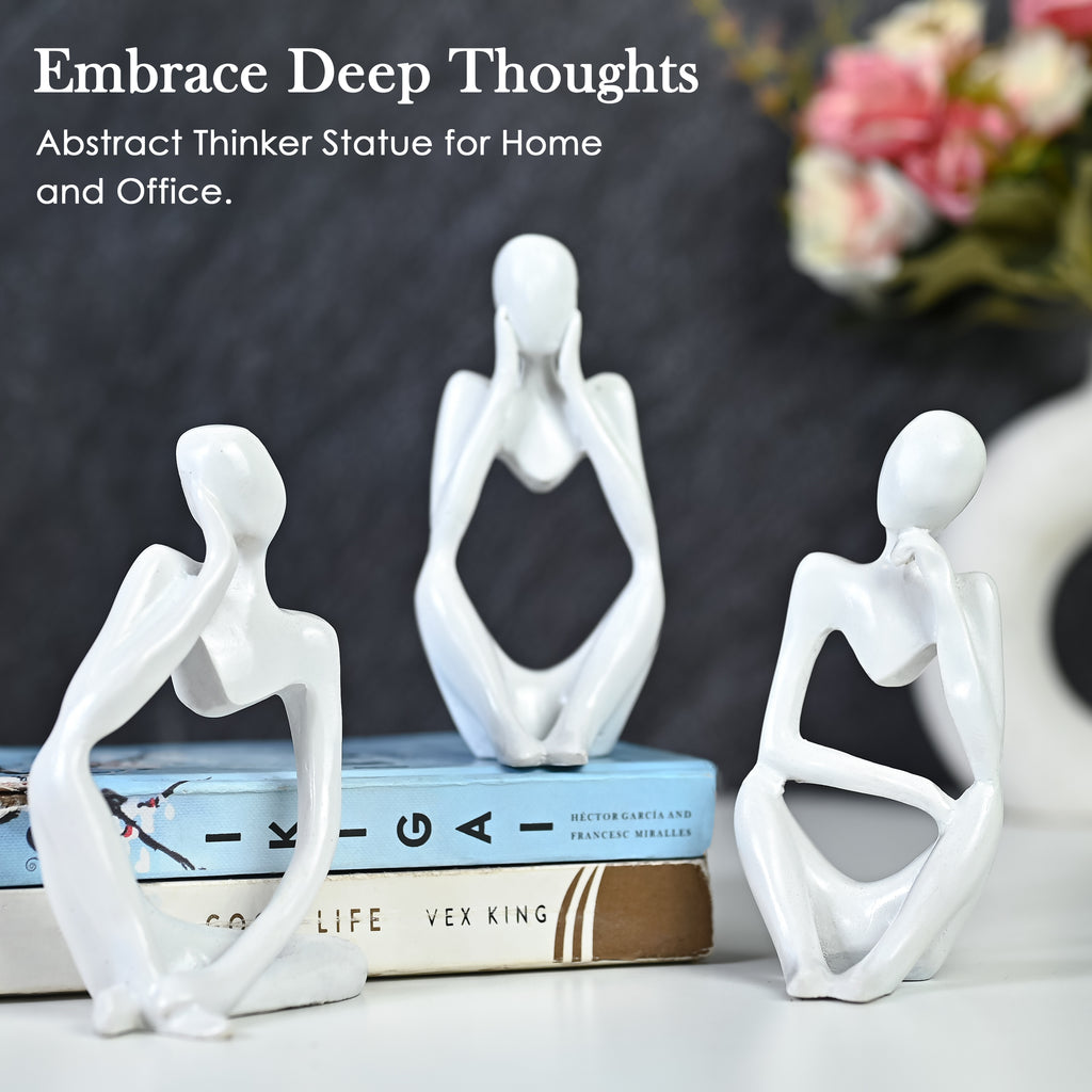 HindCraft White Thinker Men Statue Set of 3 Modern Abstract Showpieces