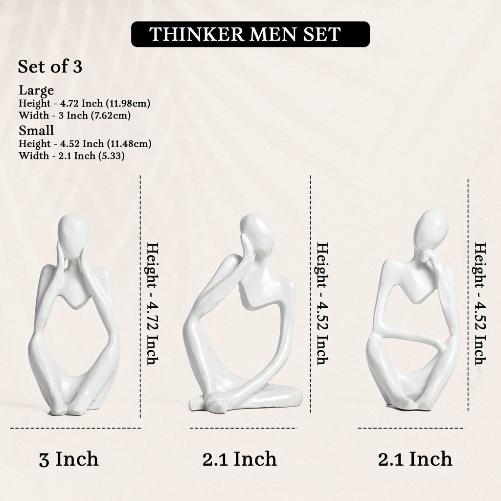 HindCraft White Thinker Men Statue Set of 3 Modern Abstract Showpieces