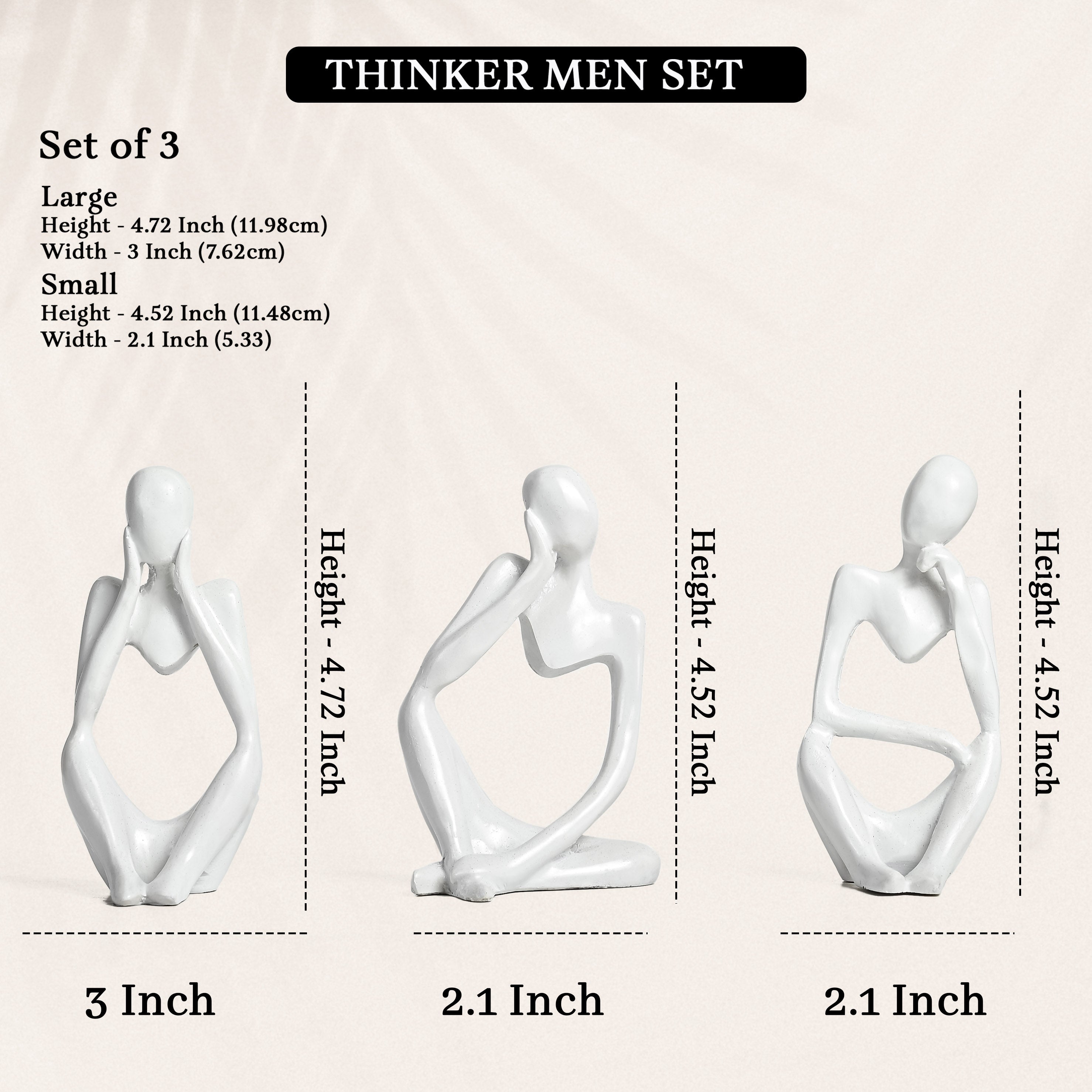 HindCraft White Thinker Men Statue Set of 3 Modern Abstract Showpieces