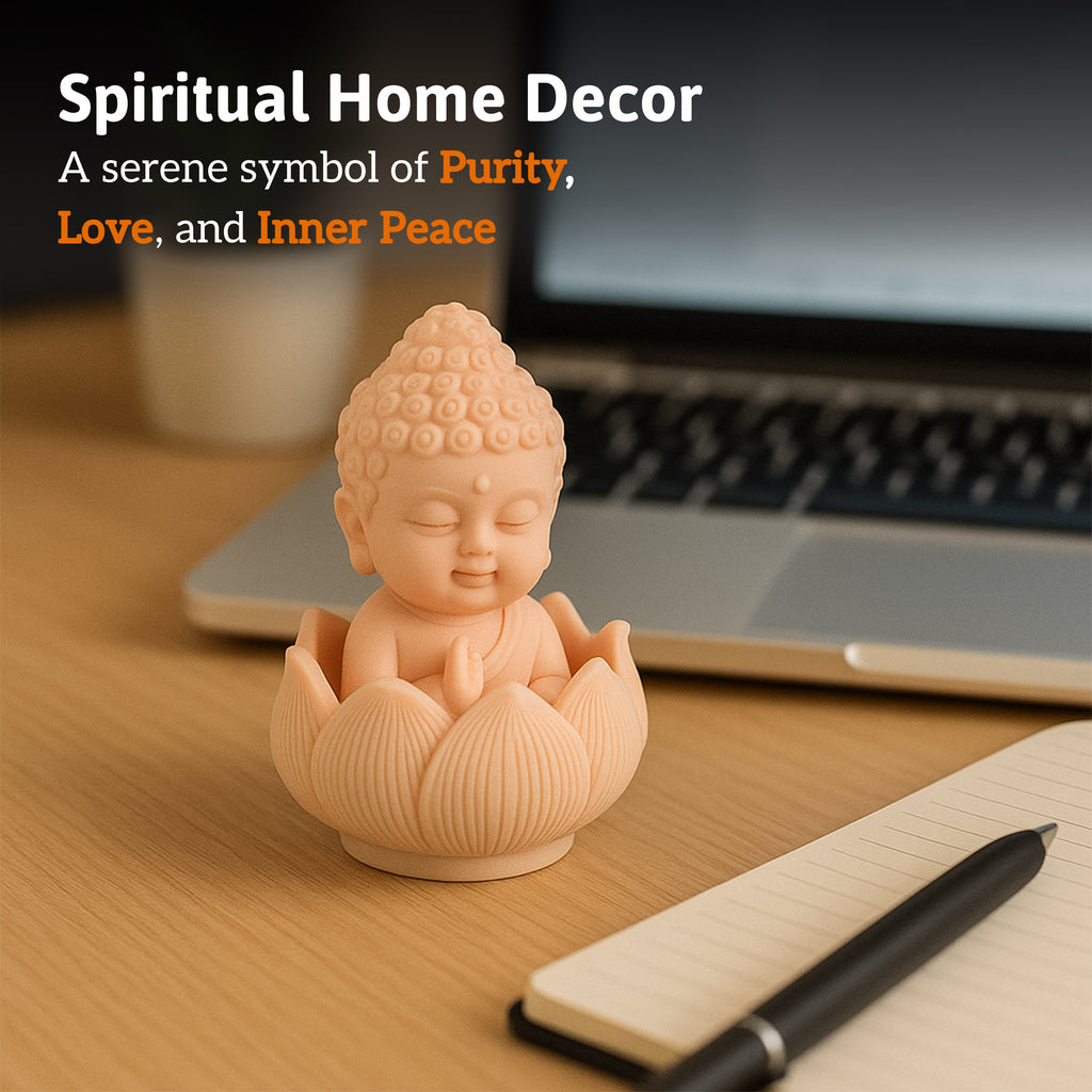 HindCraft Mini Buddha with Lotus Base Showpiece for Home, Office, Meditation & Prayer Room Décor