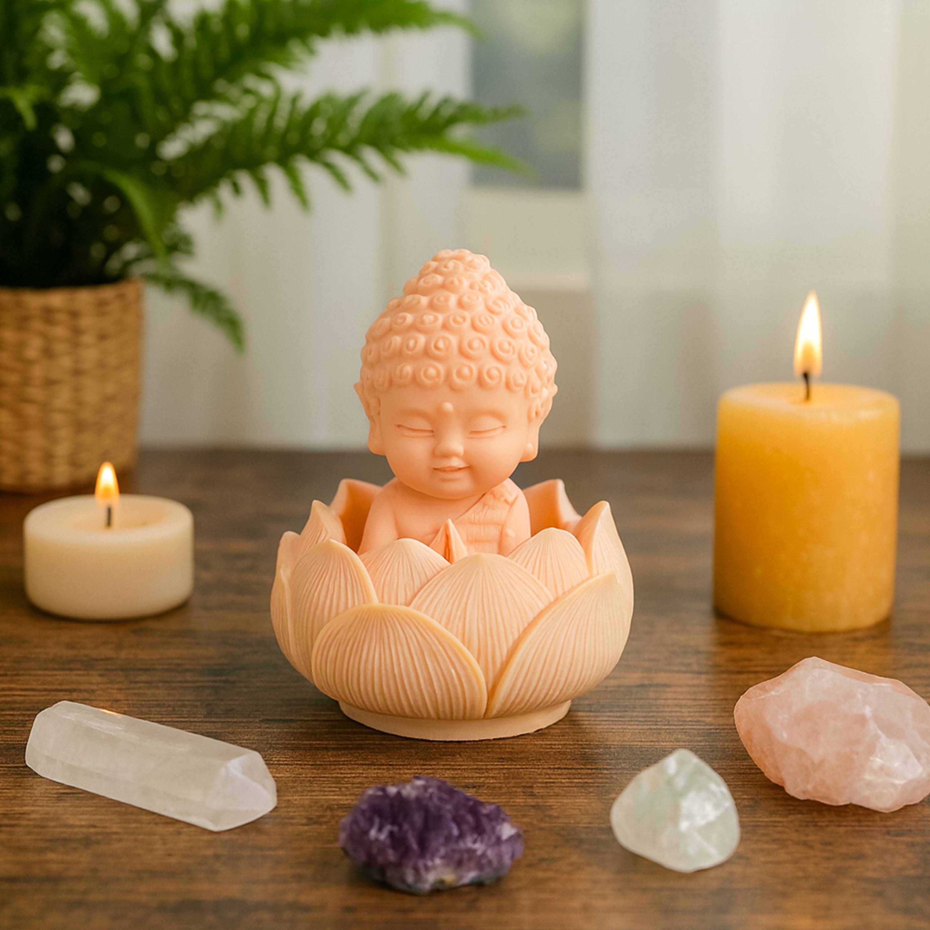 HindCraft Mini Buddha with Lotus Base Showpiece for Home, Office, Meditation & Prayer Room Décor