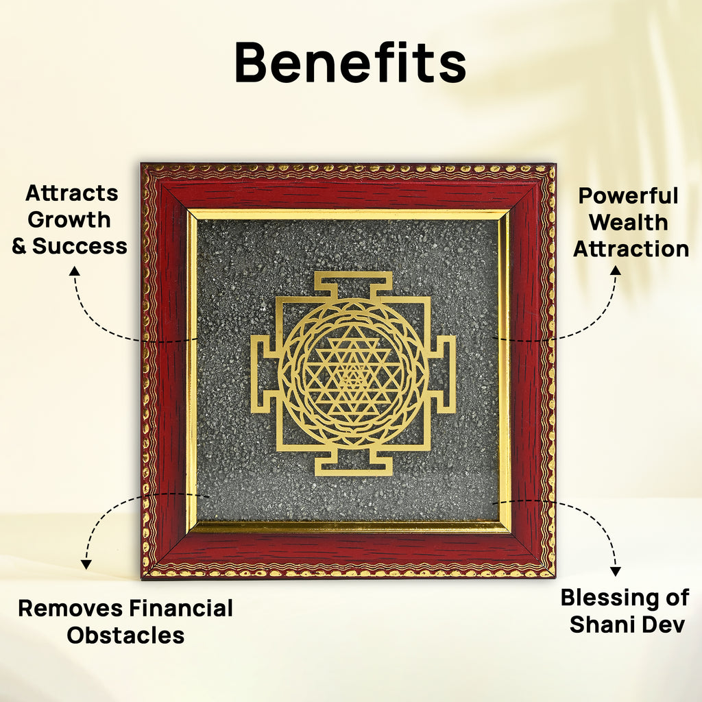 HindCraft Shree Yantra Frame with Raw Pyrite Stone for Wall & Table Décor 7.5×7.5 Inch