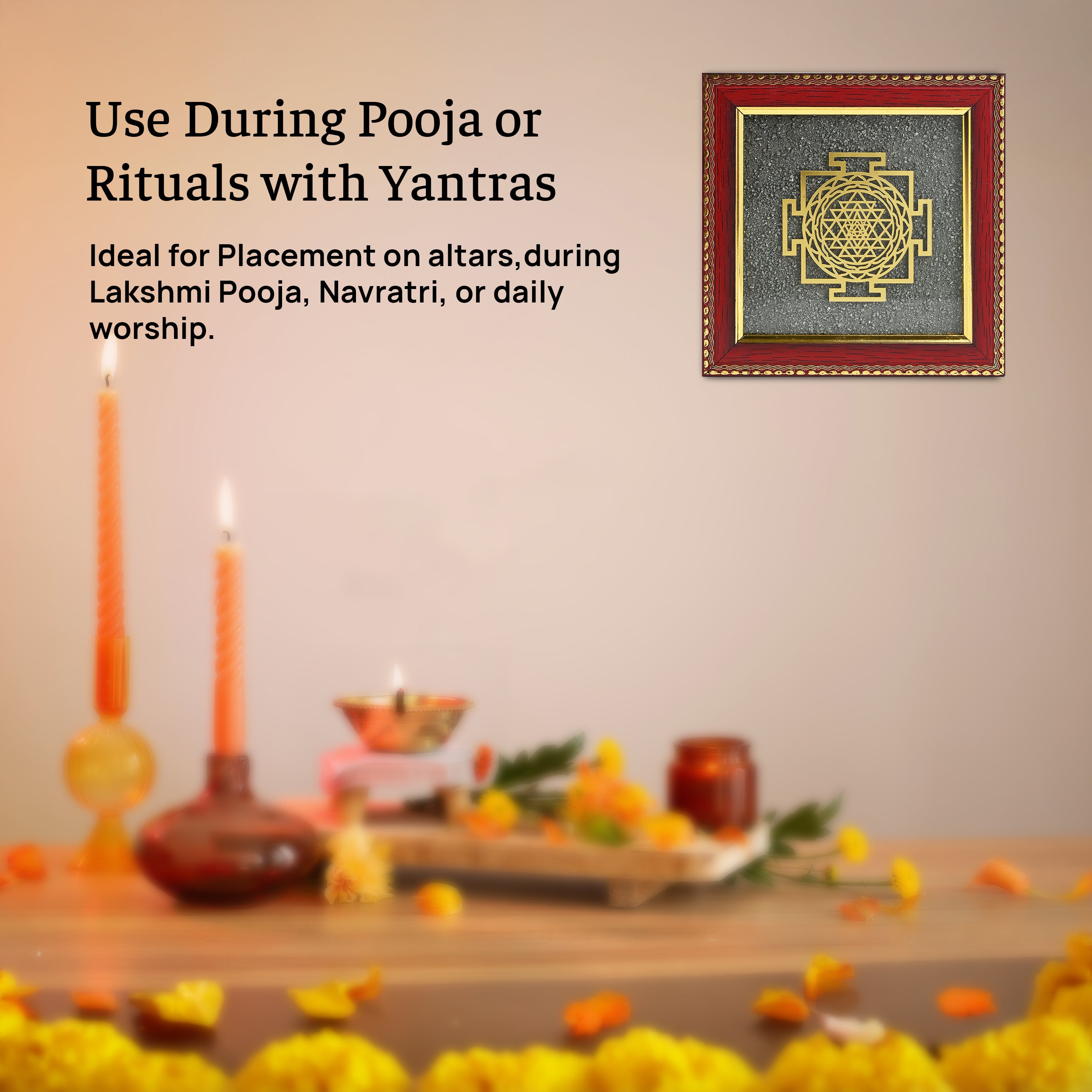 HindCraft Shree Yantra Frame with Raw Pyrite Stone for Wall & Table Décor 7.5×7.5 Inch