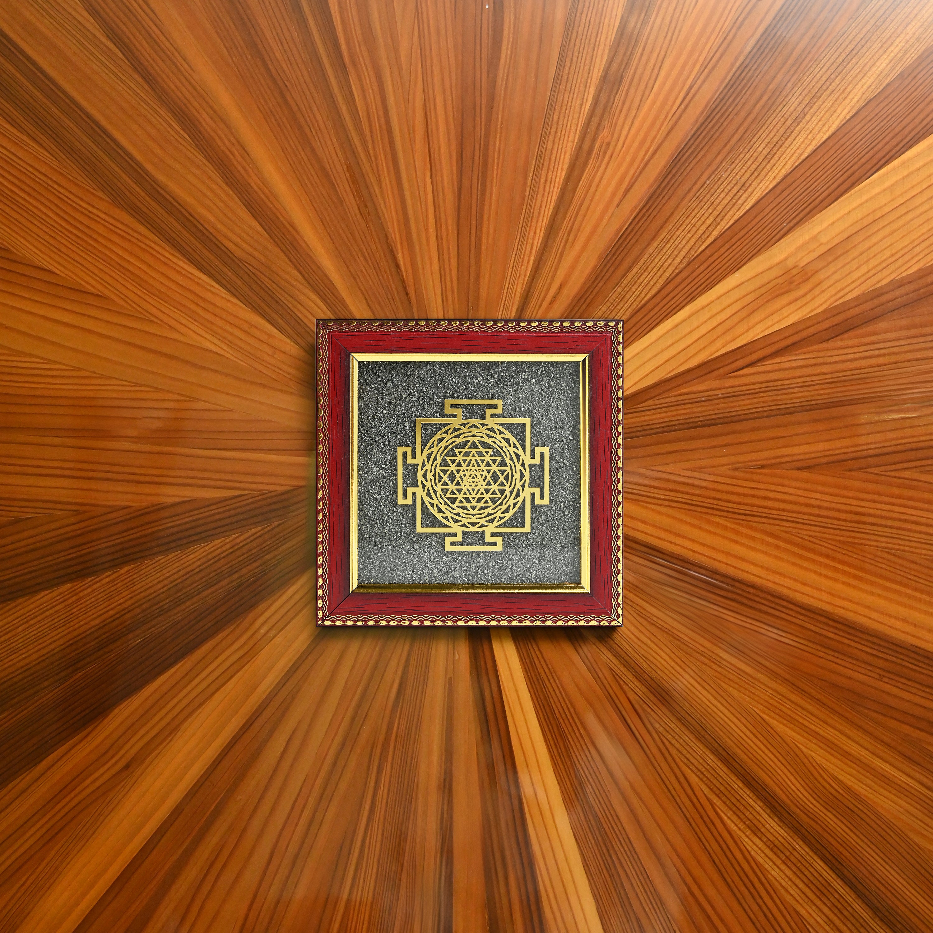 HindCraft Shree Yantra Frame with Raw Pyrite Stone for Wall & Table Décor 7.5×7.5 Inch