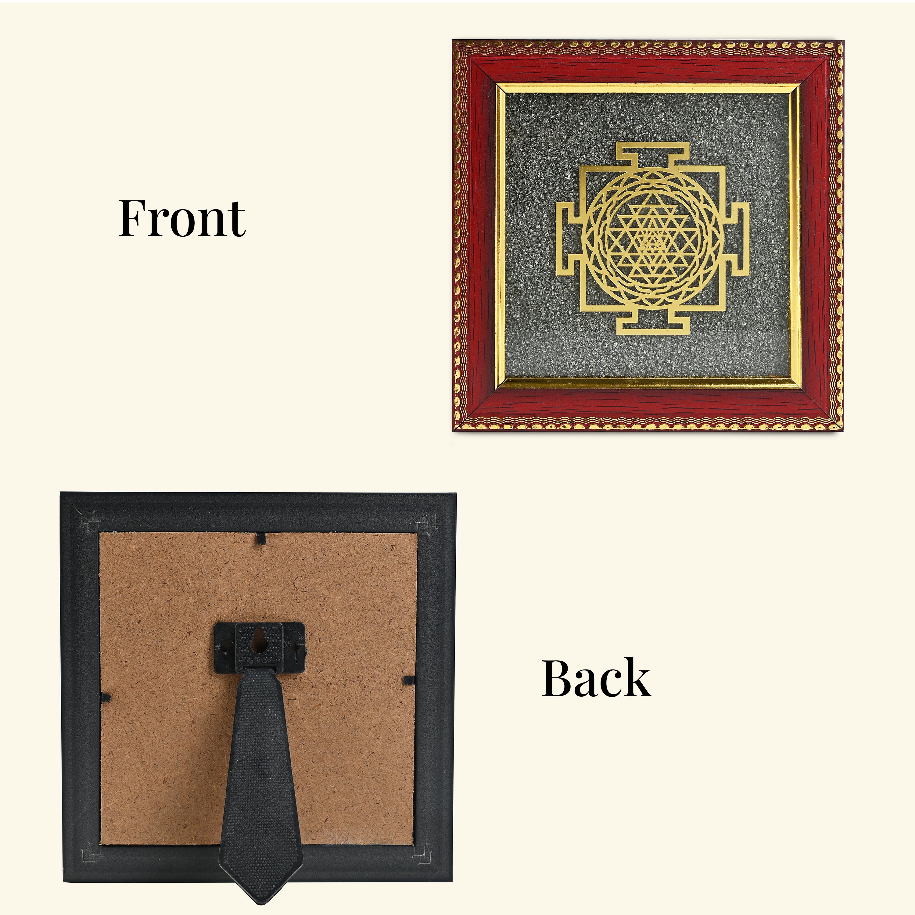 HindCraft Shree Yantra Frame with Raw Pyrite Stone for Wall & Table Décor 7.5×7.5 Inch
