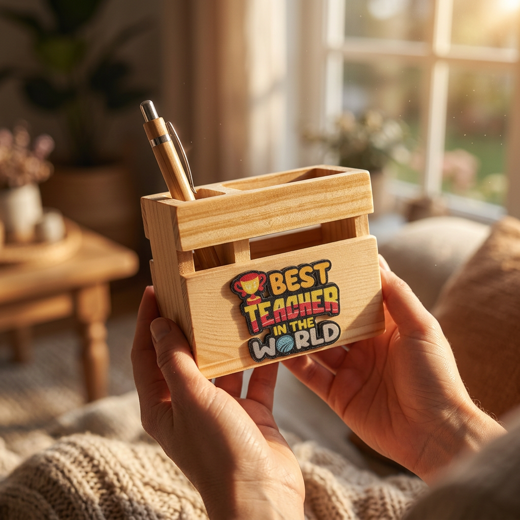 HindCraft Best Teacher Wooden Pen Stand & Desk Organizer for Gifting