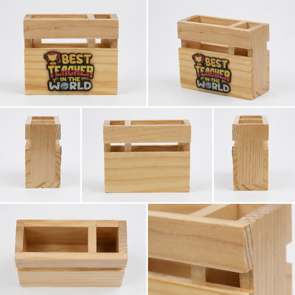 HindCraft Best Teacher Wooden Pen Stand & Desk Organizer for Gifting