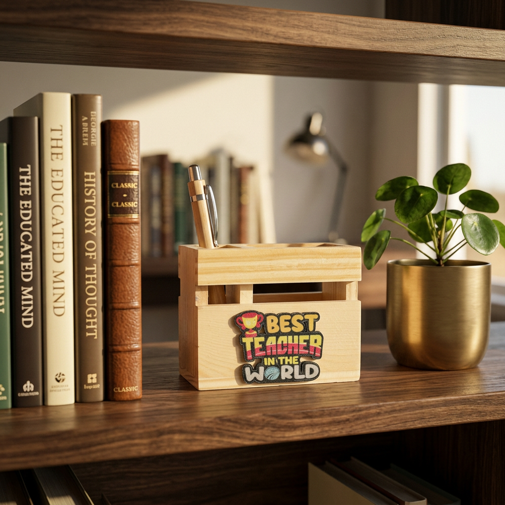 HindCraft Best Teacher Wooden Pen Stand & Desk Organizer for Gifting