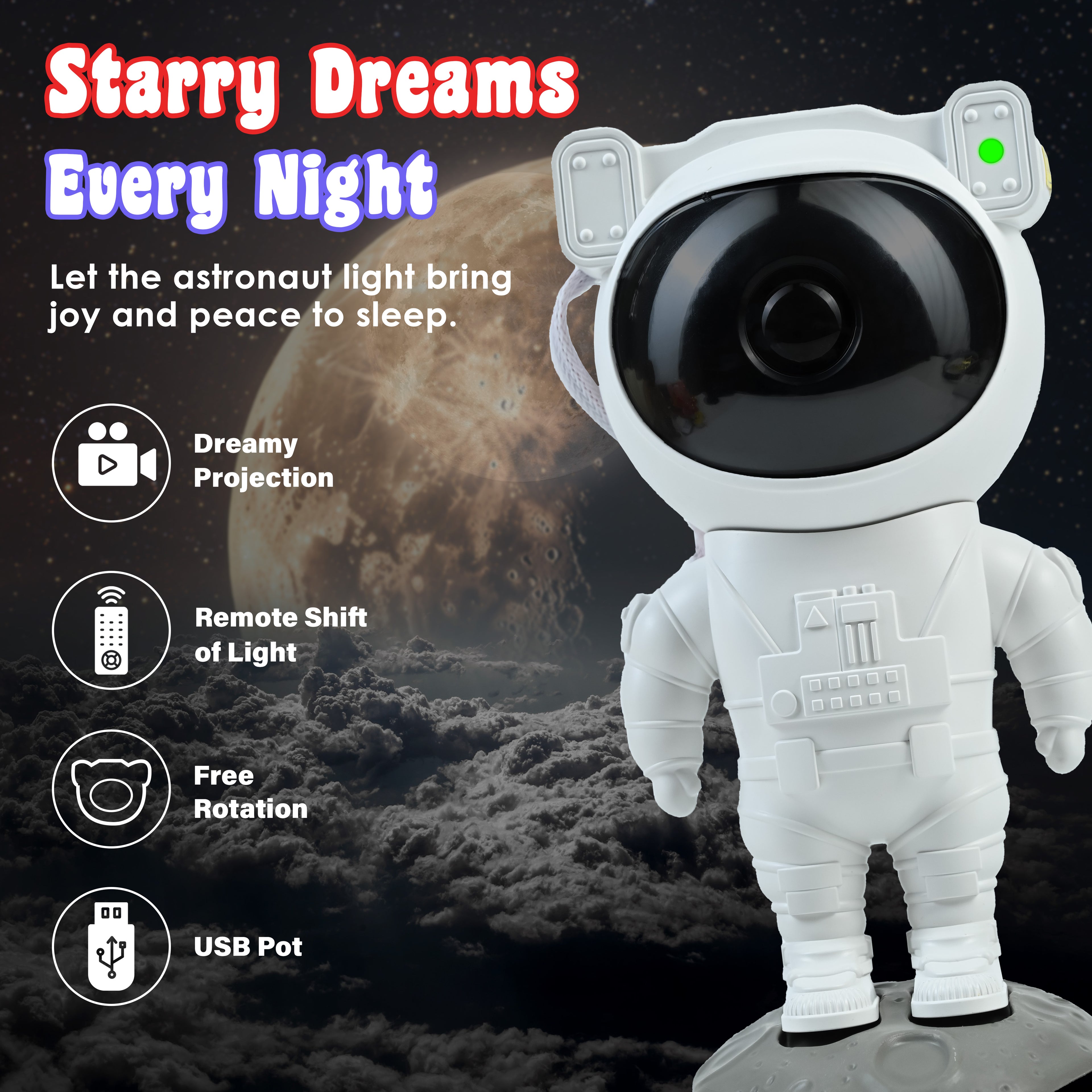 HindCraft Astronaut Galaxy Projector Night Lamp for Kids’ Bedroom Décor