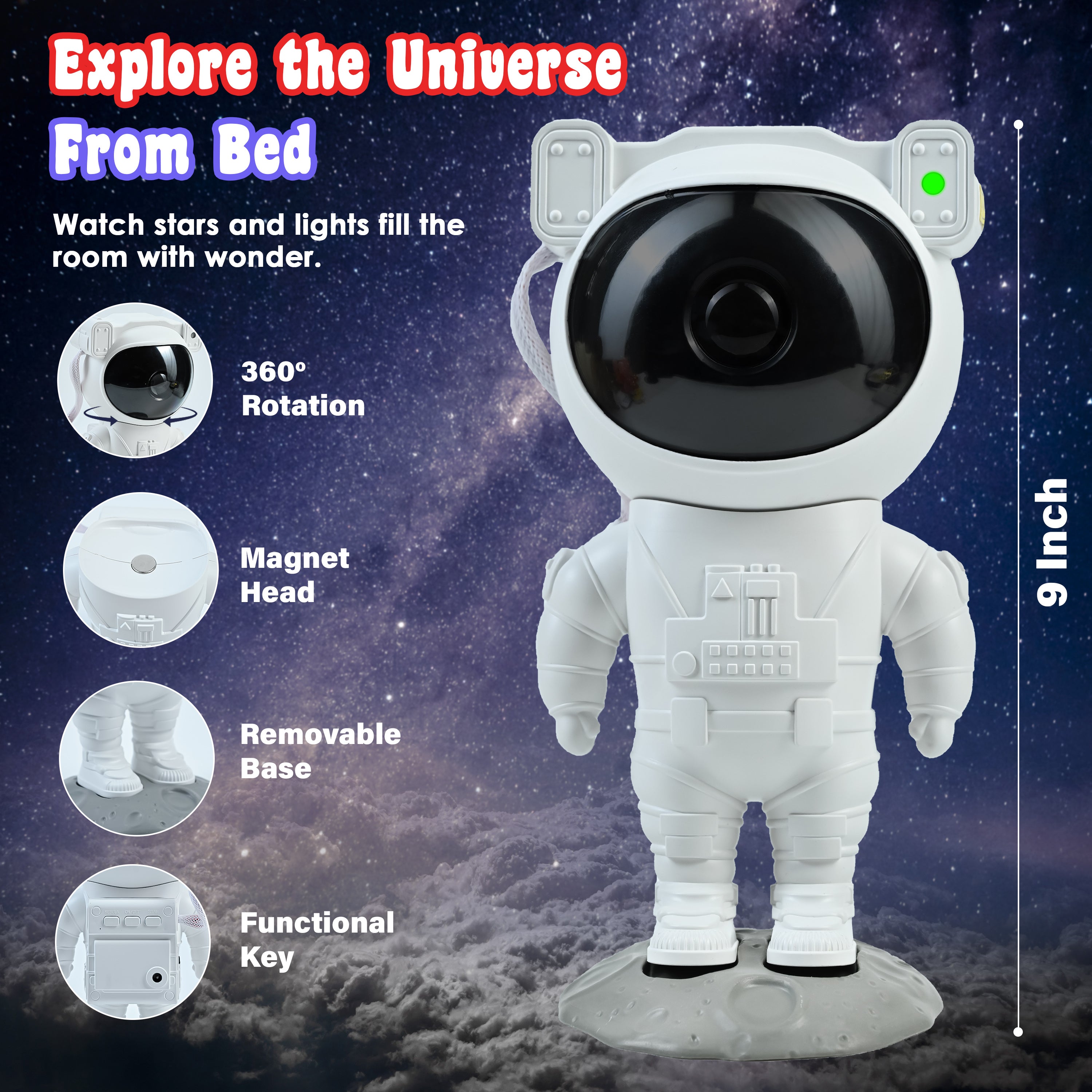 HindCraft Astronaut Galaxy Projector Night Lamp for Kids’ Bedroom Décor