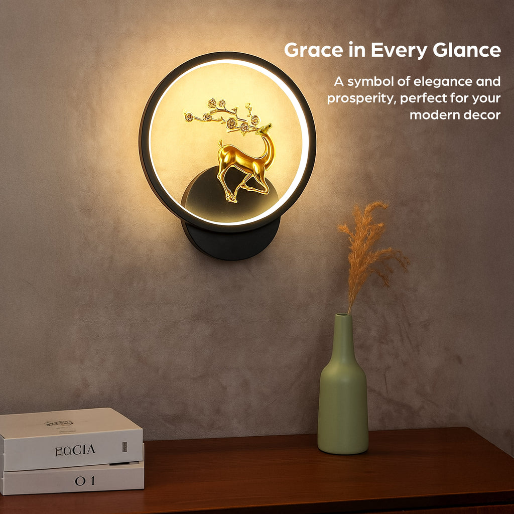 HindCraft Golden Deer LED Ring Table Lamp for Bedroom & Home Décor