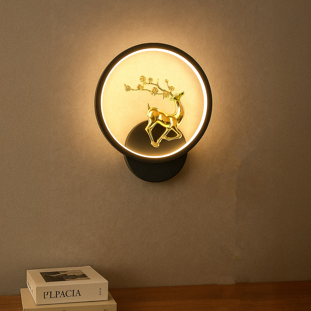 HindCraft Golden Deer LED Ring Table Lamp for Bedroom & Home Décor