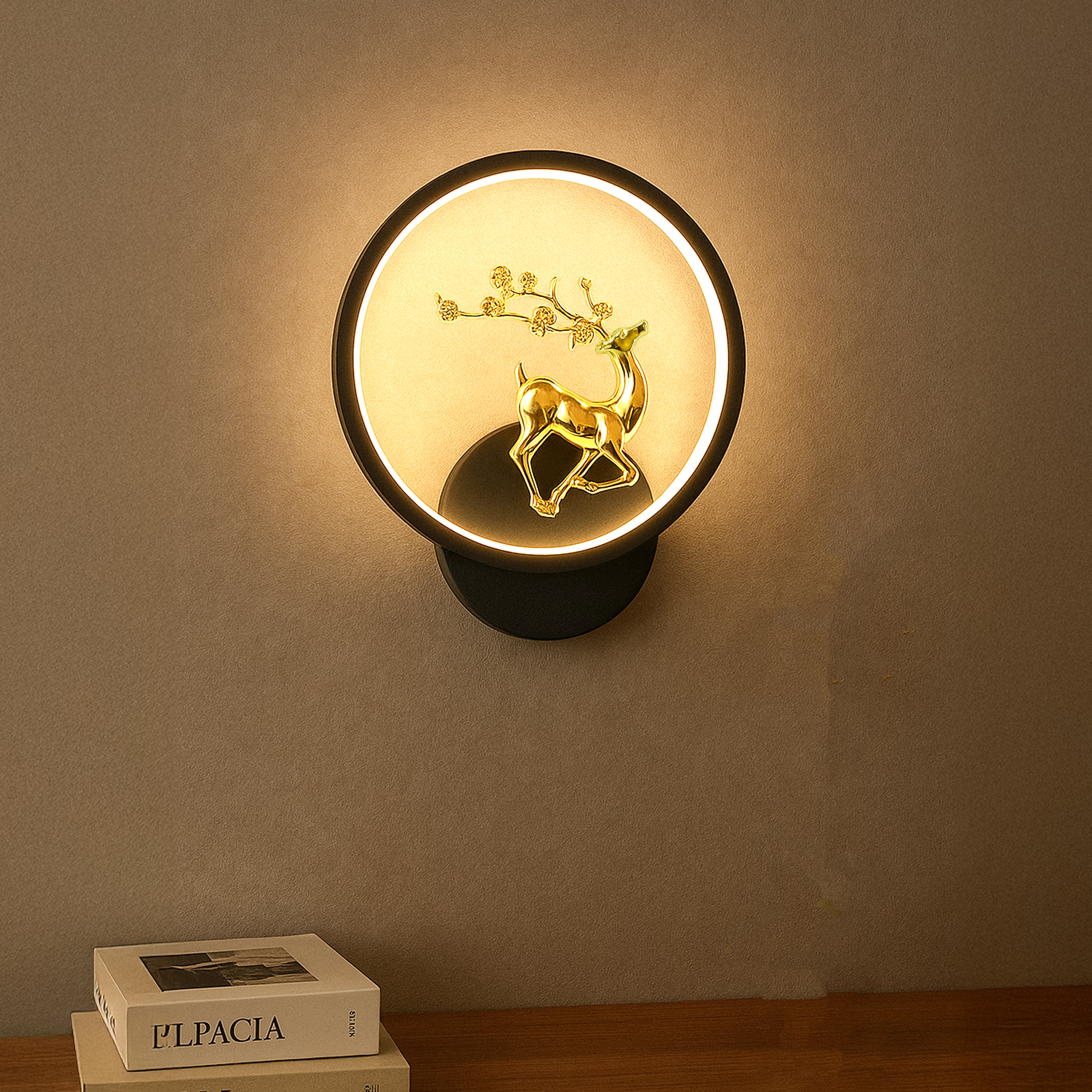 HindCraft Golden Deer LED Ring Table Lamp for Bedroom & Home Décor