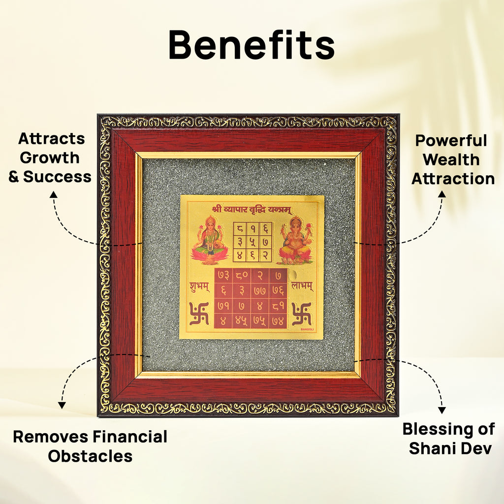 HindCraft Laxmi Ganesh Shree Yantra Frame with Raw Pyrite Stone for Wall & Table Décor