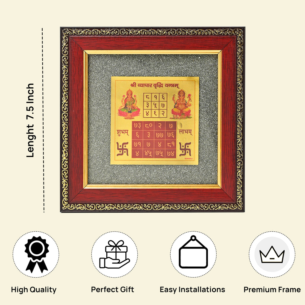 HindCraft Laxmi Ganesh Shree Yantra Frame with Raw Pyrite Stone for Wall & Table Décor