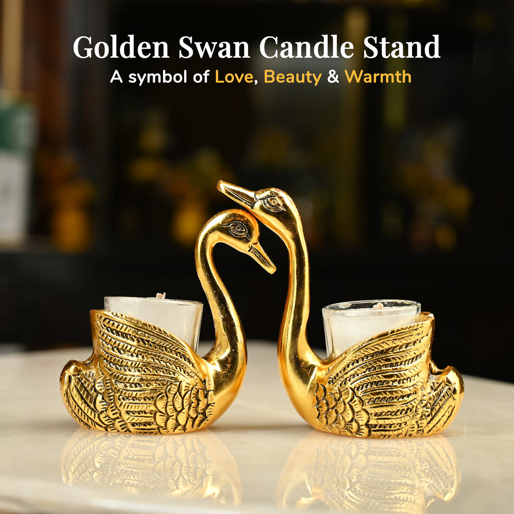 HindCraft Pair of Golden Swan Candle Holders for Table & Home Décor