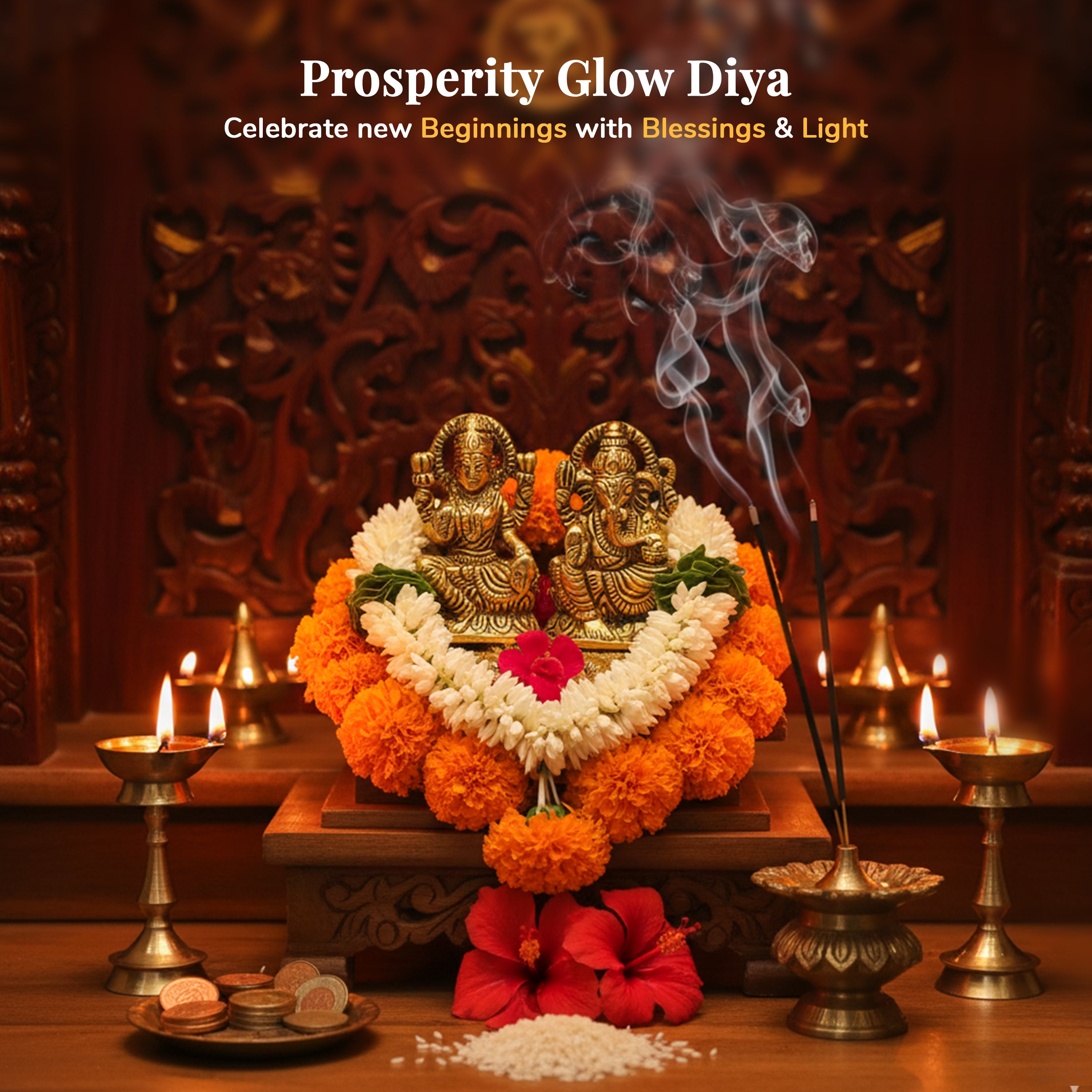 HindCraft Metal Laxmi Ganesh Idol with Diya for Puja, Mandir & Home Décor