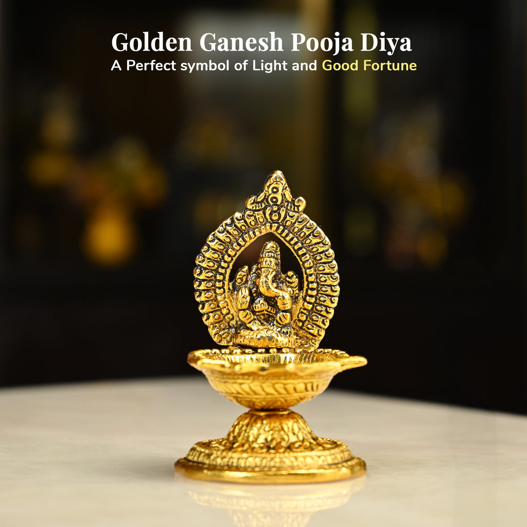 HindCraft Brass Lord Ganesha Diya Oil Lamp for Puja, Mandir & Diwali Décor
