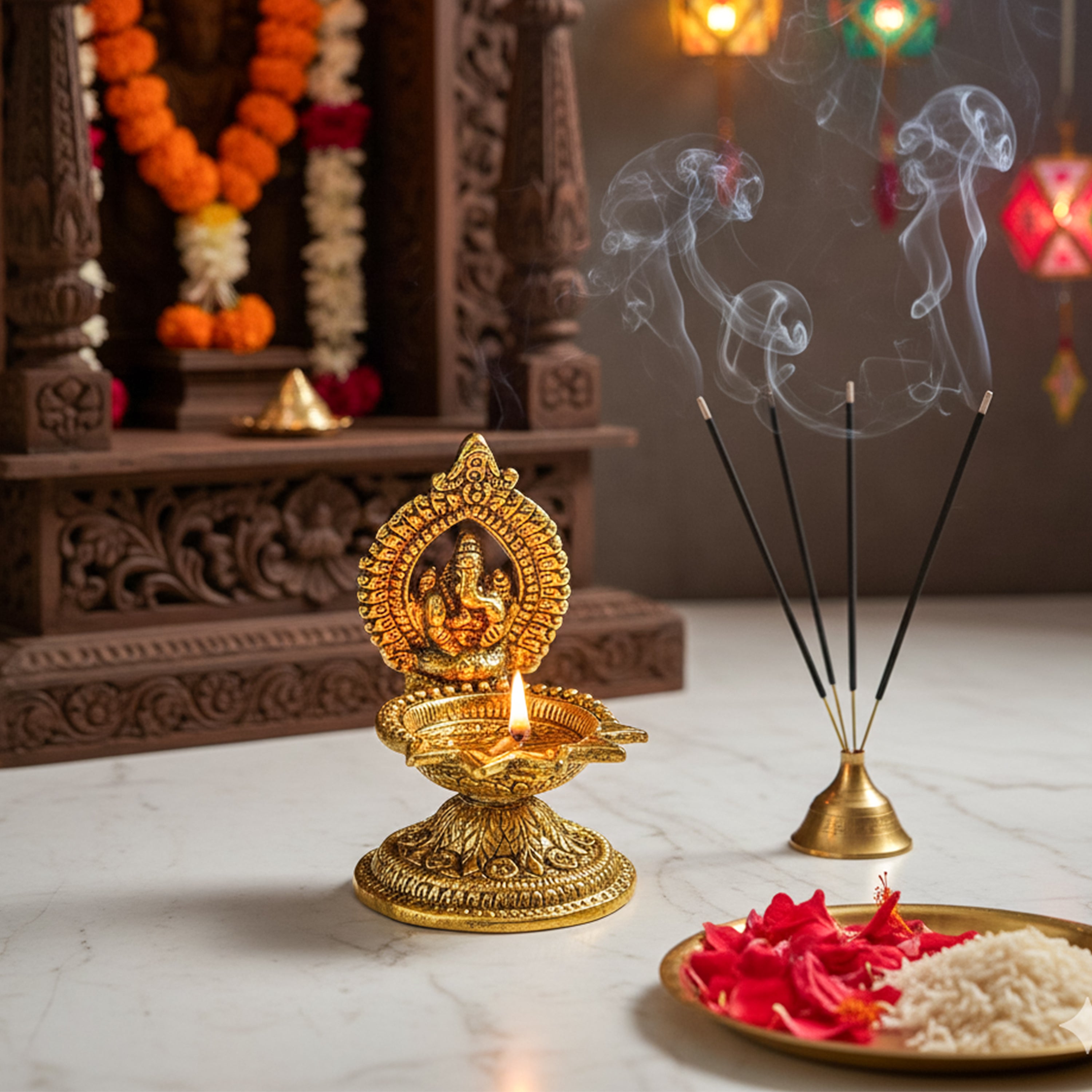 HindCraft Brass Lord Ganesha Diya Oil Lamp for Puja, Mandir & Diwali Décor