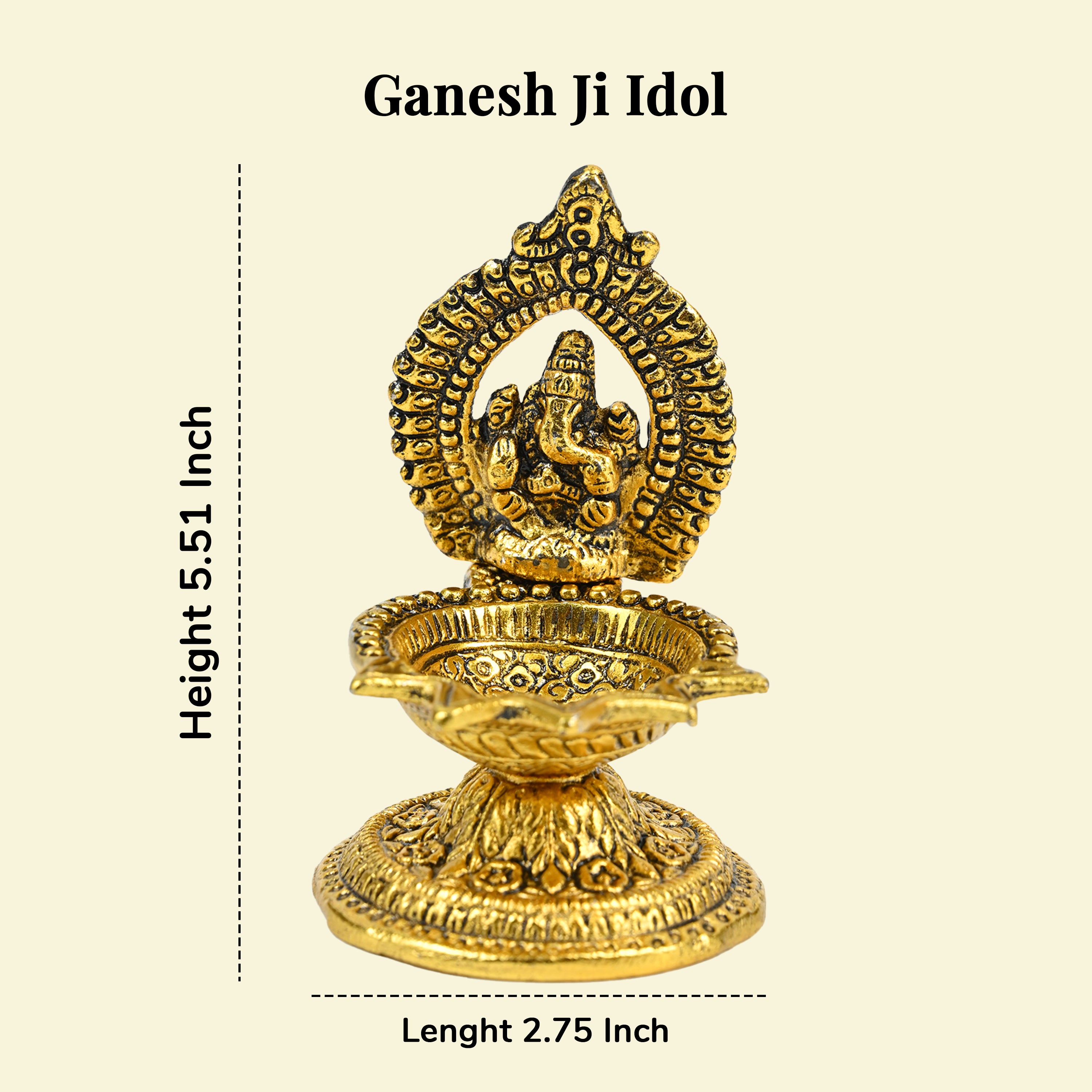 HindCraft Brass Lord Ganesha Diya Oil Lamp for Puja, Mandir & Diwali Décor