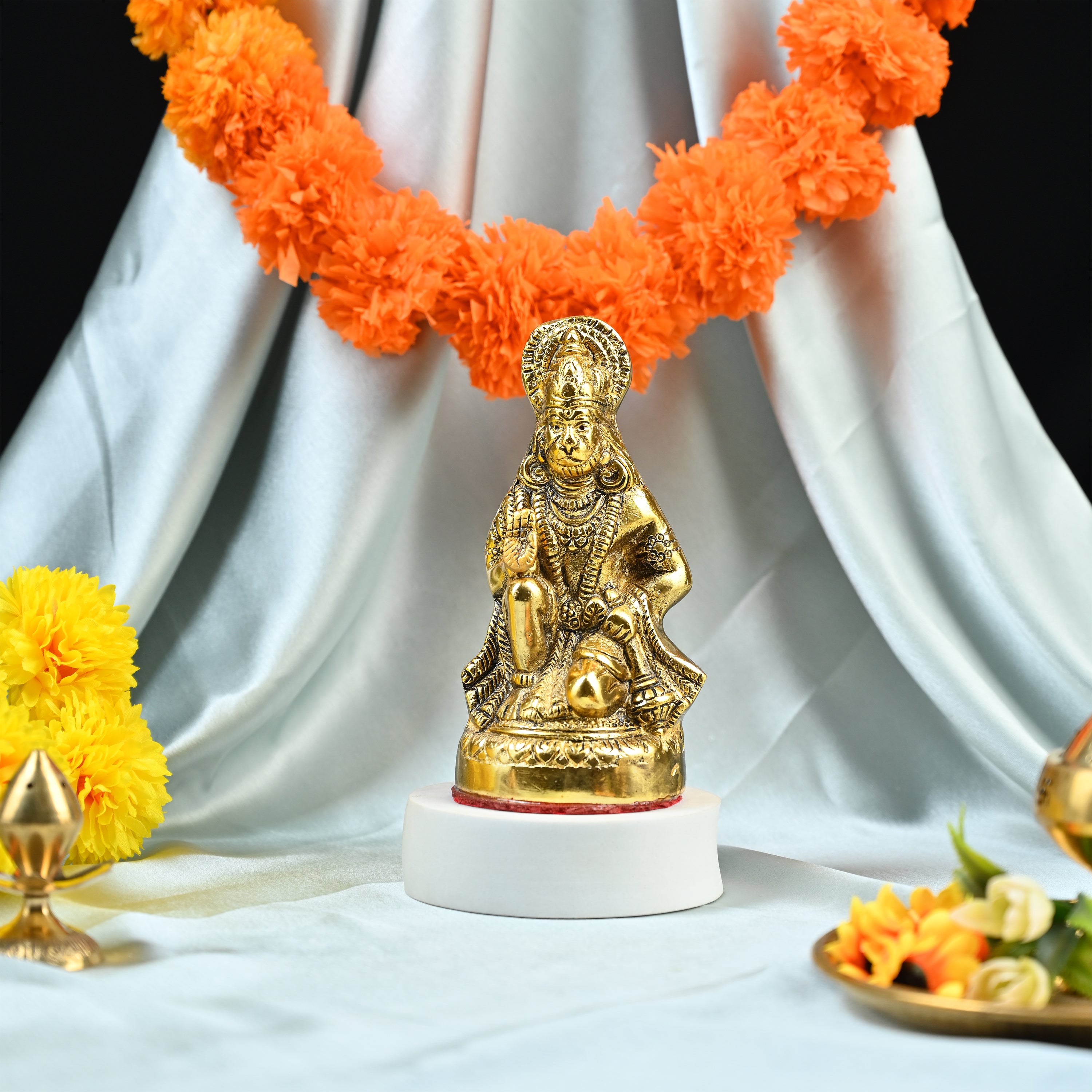HindCraft Bajrang Bali Hanuman Idol with Antique Gold Finish for Home Temple, Office, Car Dashboard & Spiritual Décor