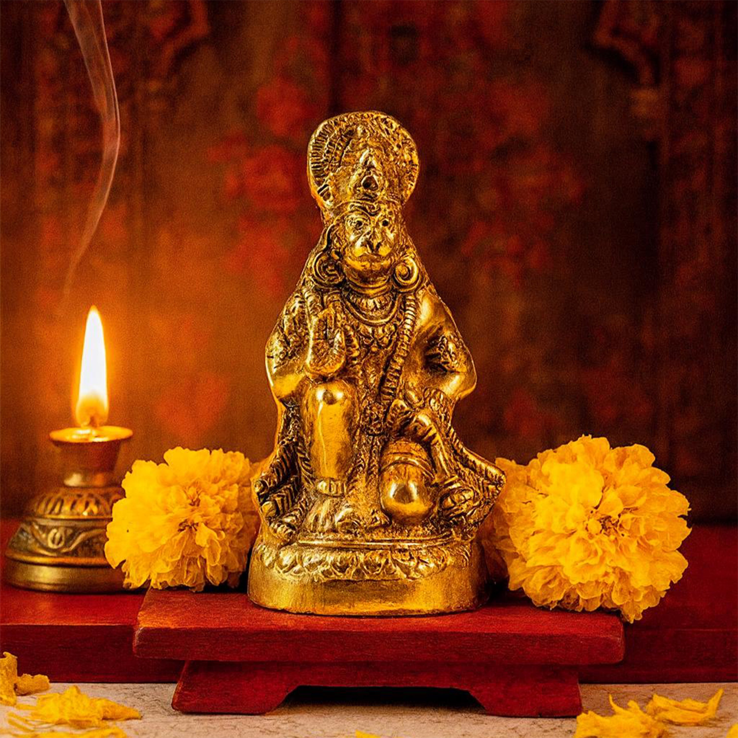 HindCraft Bajrang Bali Hanuman Idol with Antique Gold Finish for Home Temple, Office, Car Dashboard & Spiritual Décor