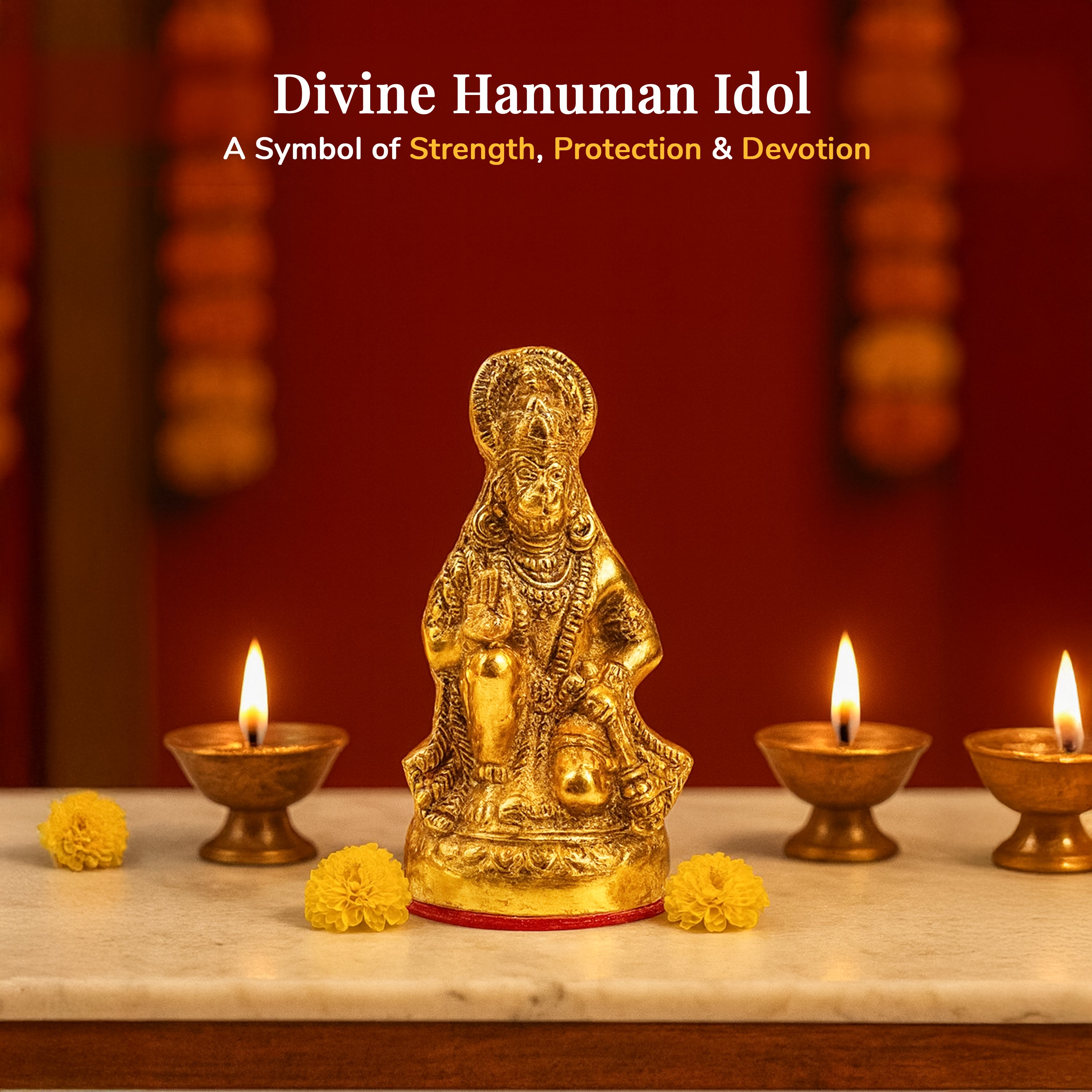 HindCraft Bajrang Bali Hanuman Idol with Antique Gold Finish for Home Temple, Office, Car Dashboard & Spiritual Décor
