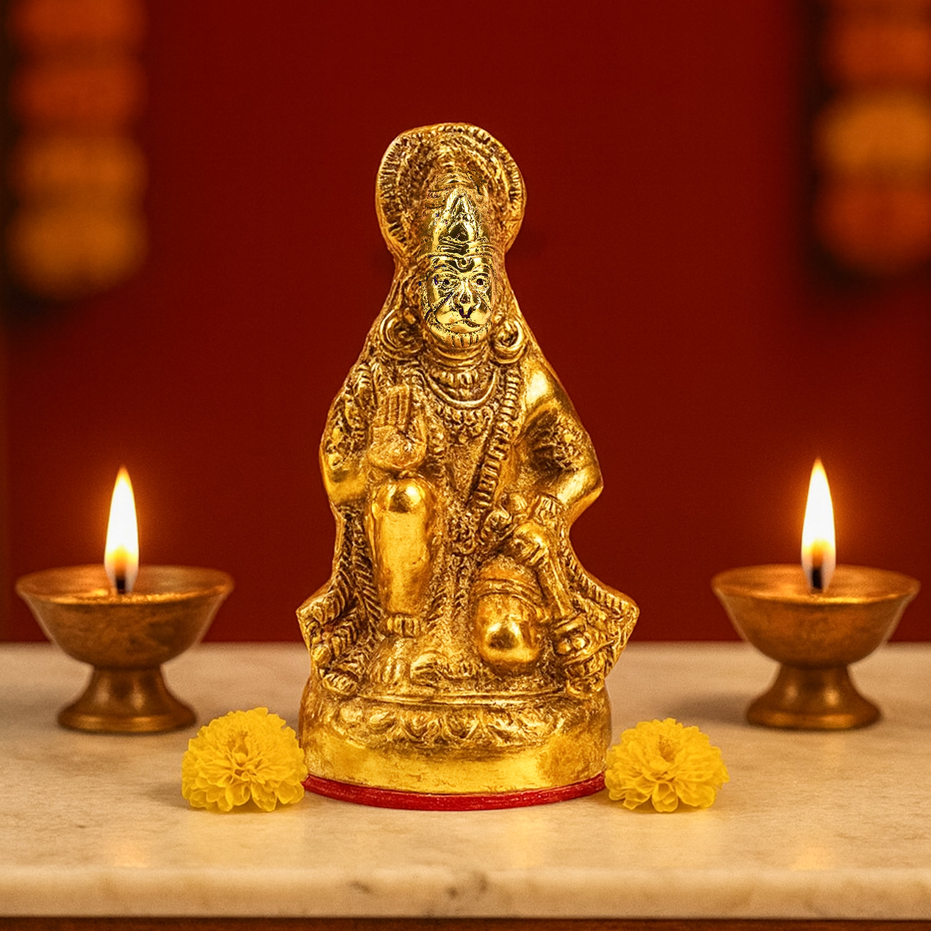 HindCraft Bajrang Bali Hanuman Idol with Antique Gold Finish for Home Temple, Office, Car Dashboard & Spiritual Décor