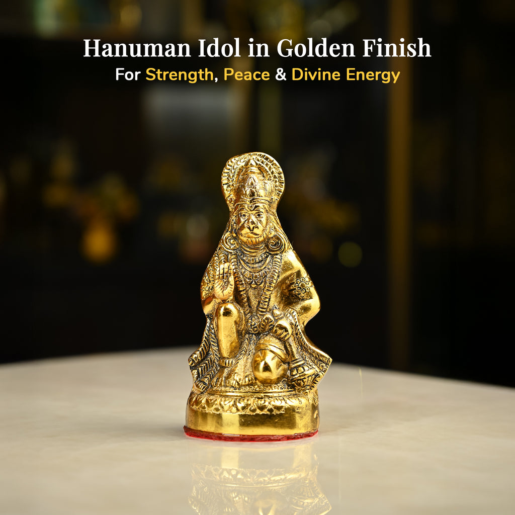HindCraft Bajrang Bali Hanuman Idol with Antique Gold Finish for Home Temple, Office, Car Dashboard & Spiritual Décor