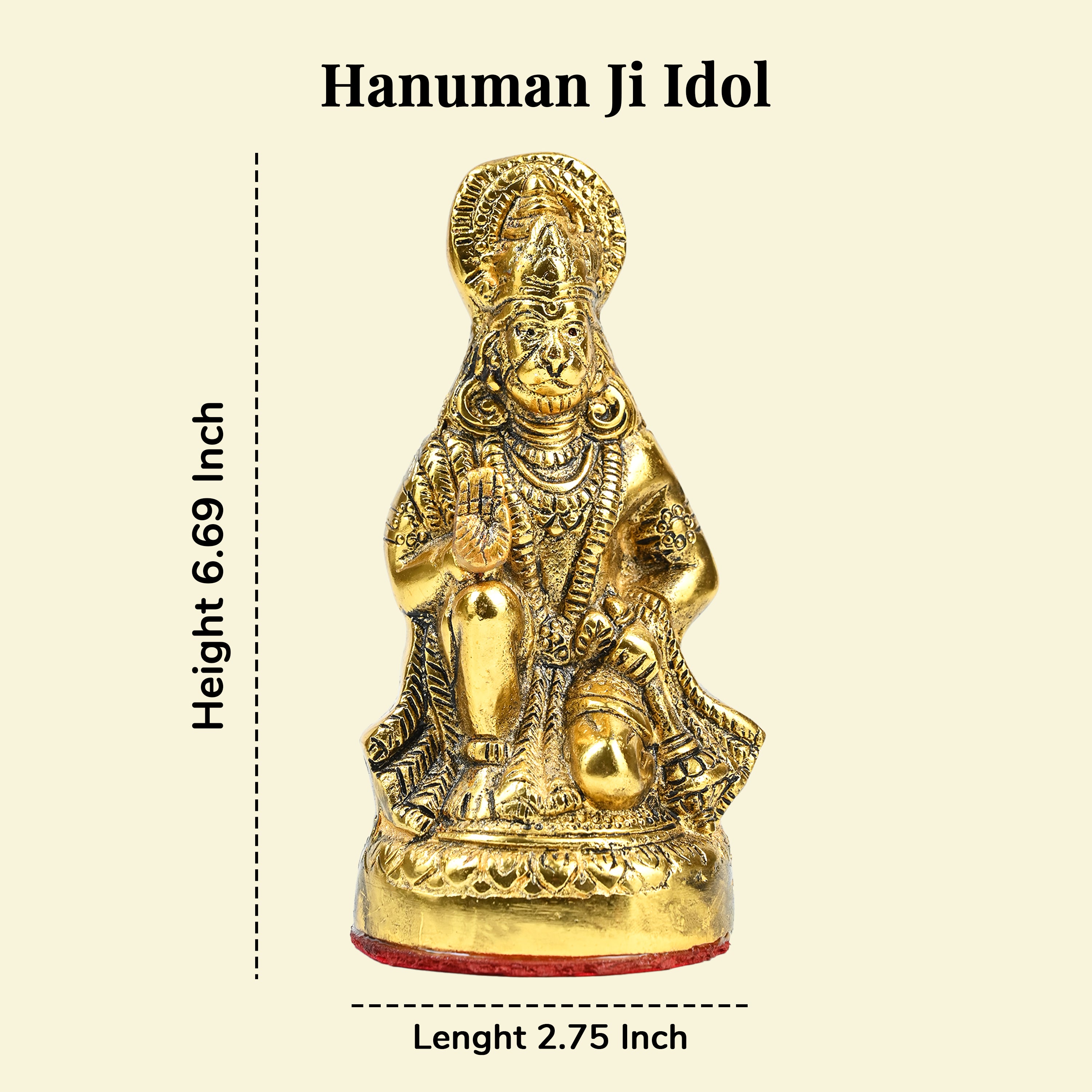 HindCraft Bajrang Bali Hanuman Idol with Antique Gold Finish for Home Temple, Office, Car Dashboard & Spiritual Décor