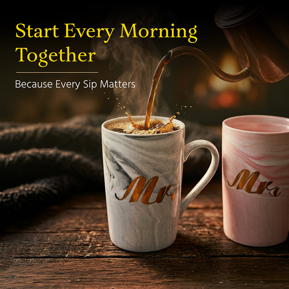 HindCraft Mr & Mrs Ceramic Mug Set with Lids 350 Ml Each