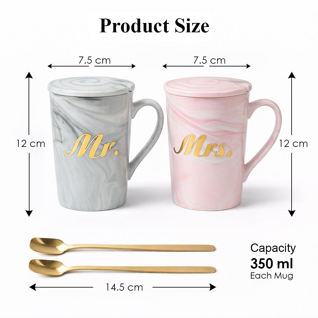 HindCraft Mr & Mrs Ceramic Mug Set with Lids 350 Ml Each