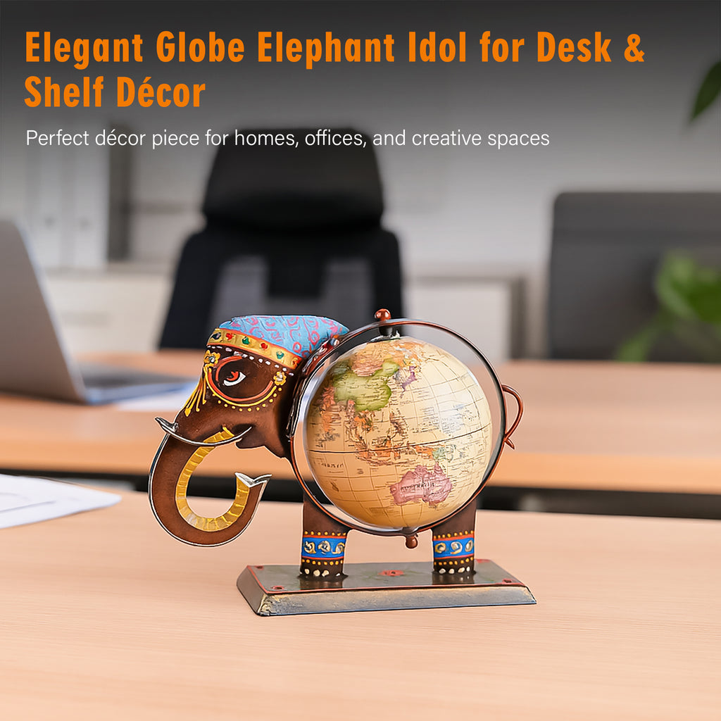 HindCraft Handcrafted Elephant Globe Showpiece for Home, Office Desk, Study Table & Living Room Décor