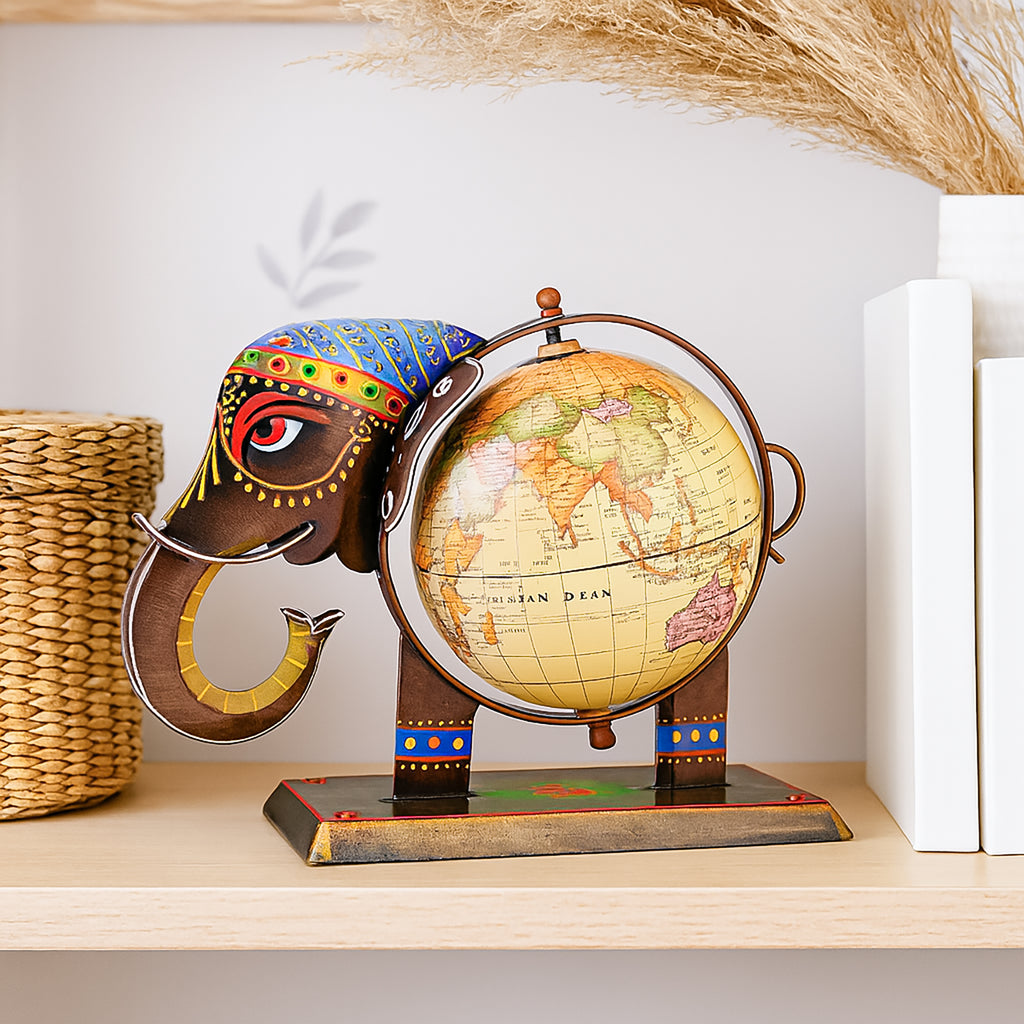 HindCraft Handcrafted Elephant Globe Showpiece for Home, Office Desk, Study Table & Living Room Décor