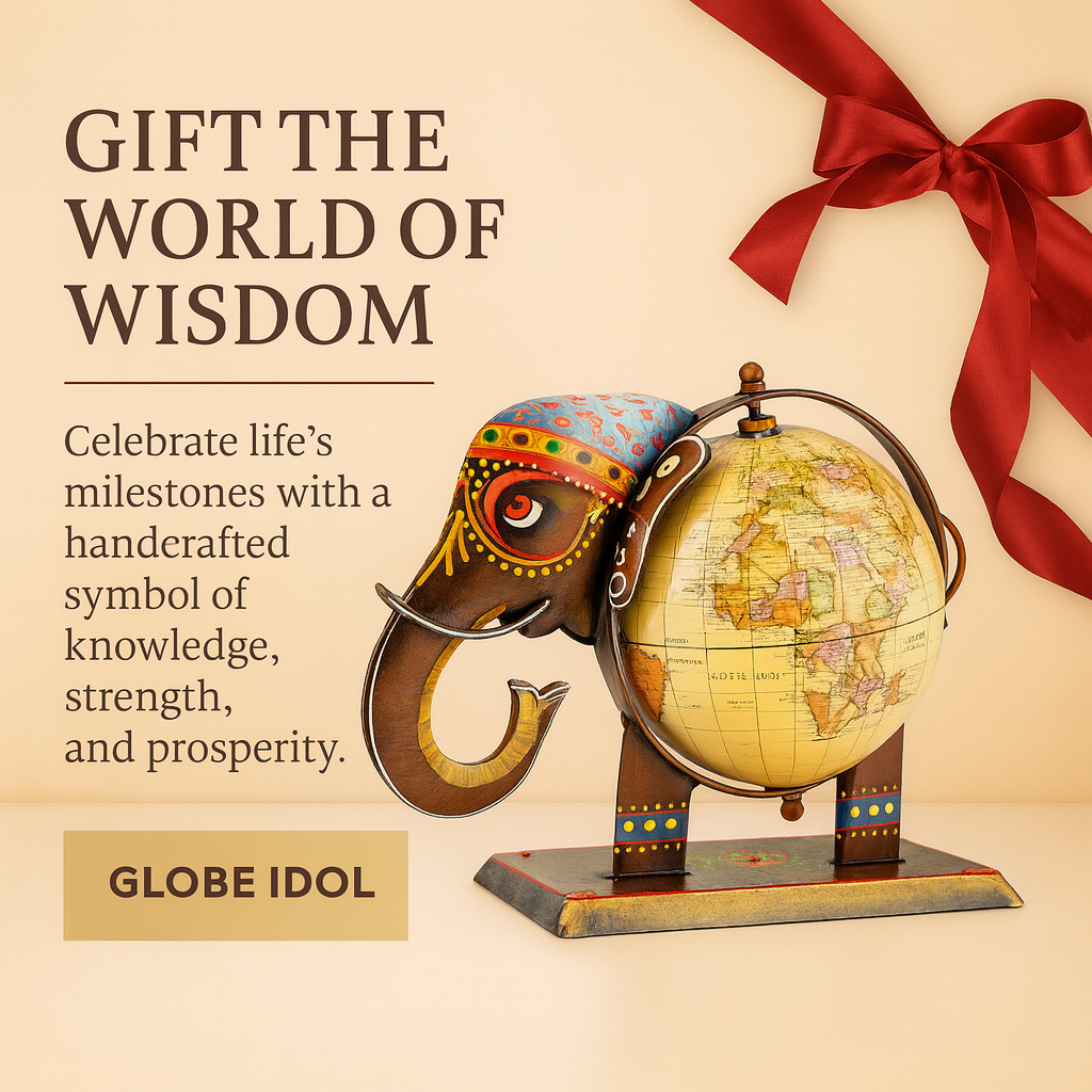 HindCraft Handcrafted Elephant Globe Showpiece for Home, Office Desk, Study Table & Living Room Décor