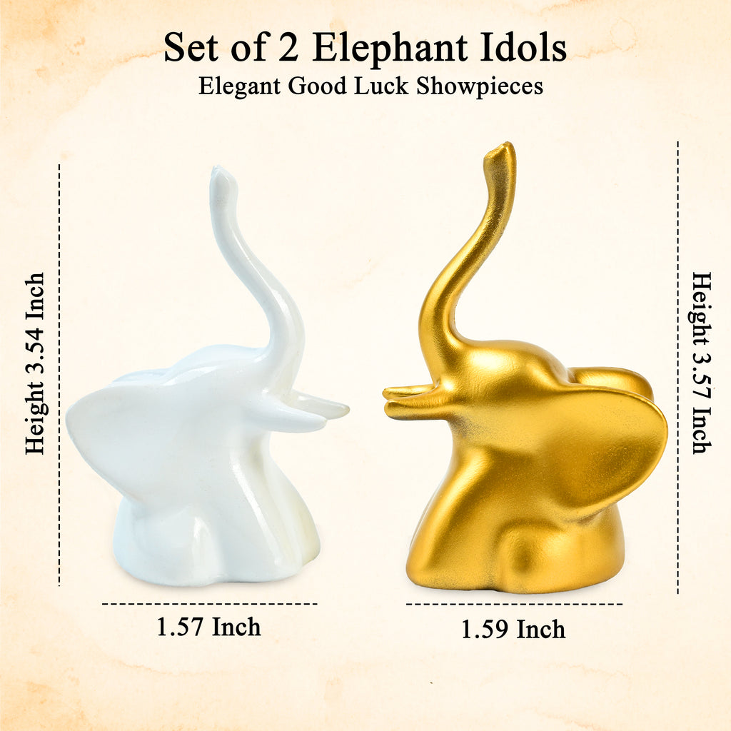 HindCraft Golden & White Elephant Showpiece Set for Home, Office & Table Décor