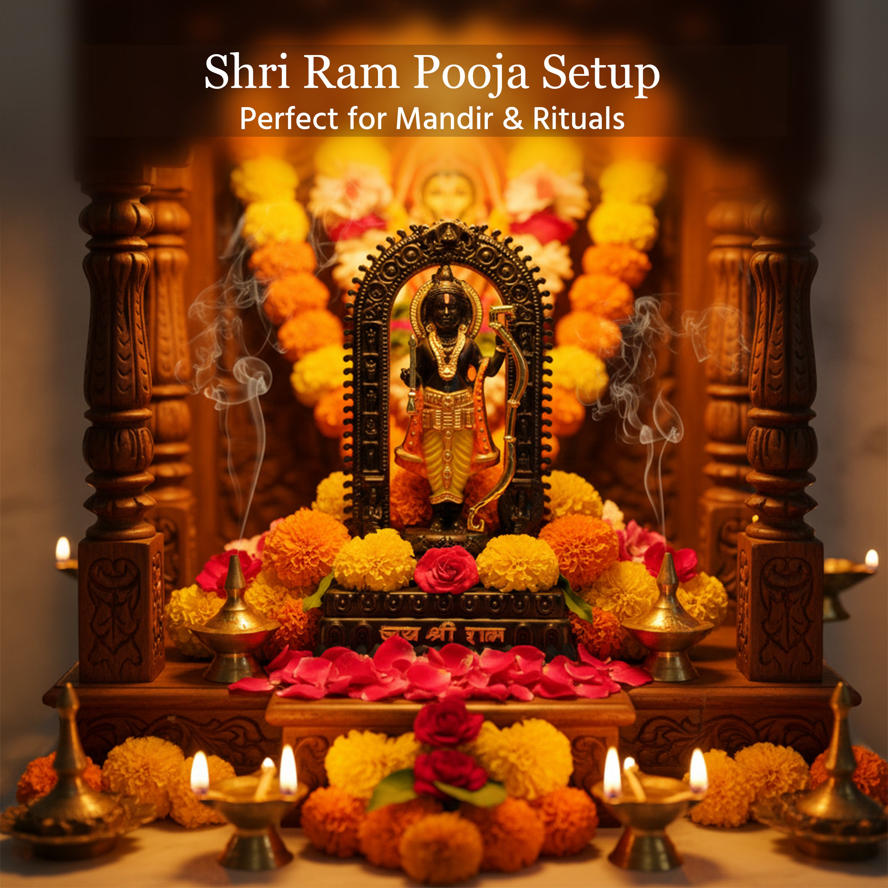 HindCraft Lord Ram Idol with Bow and Decorative Arch for Home Temple & Gifting