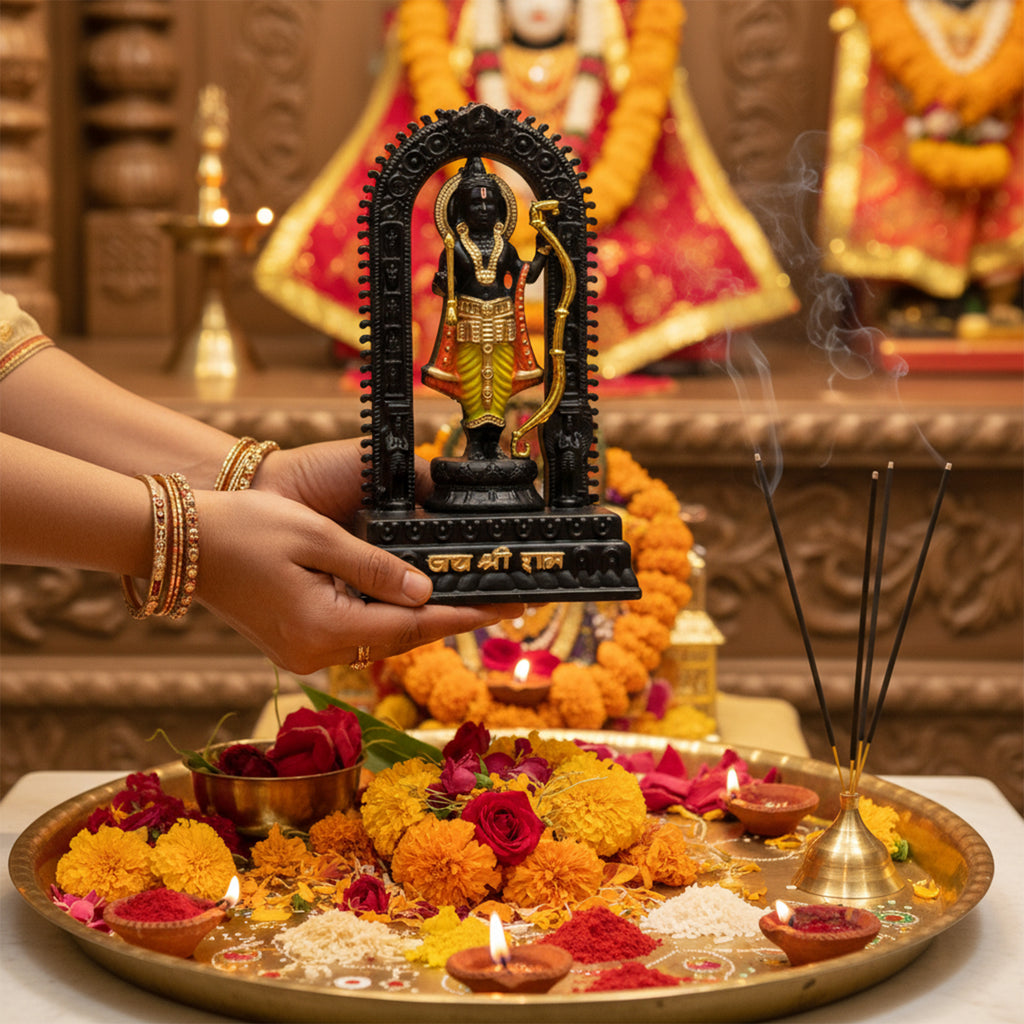 HindCraft Lord Ram Idol with Bow and Decorative Arch for Home Temple & Gifting