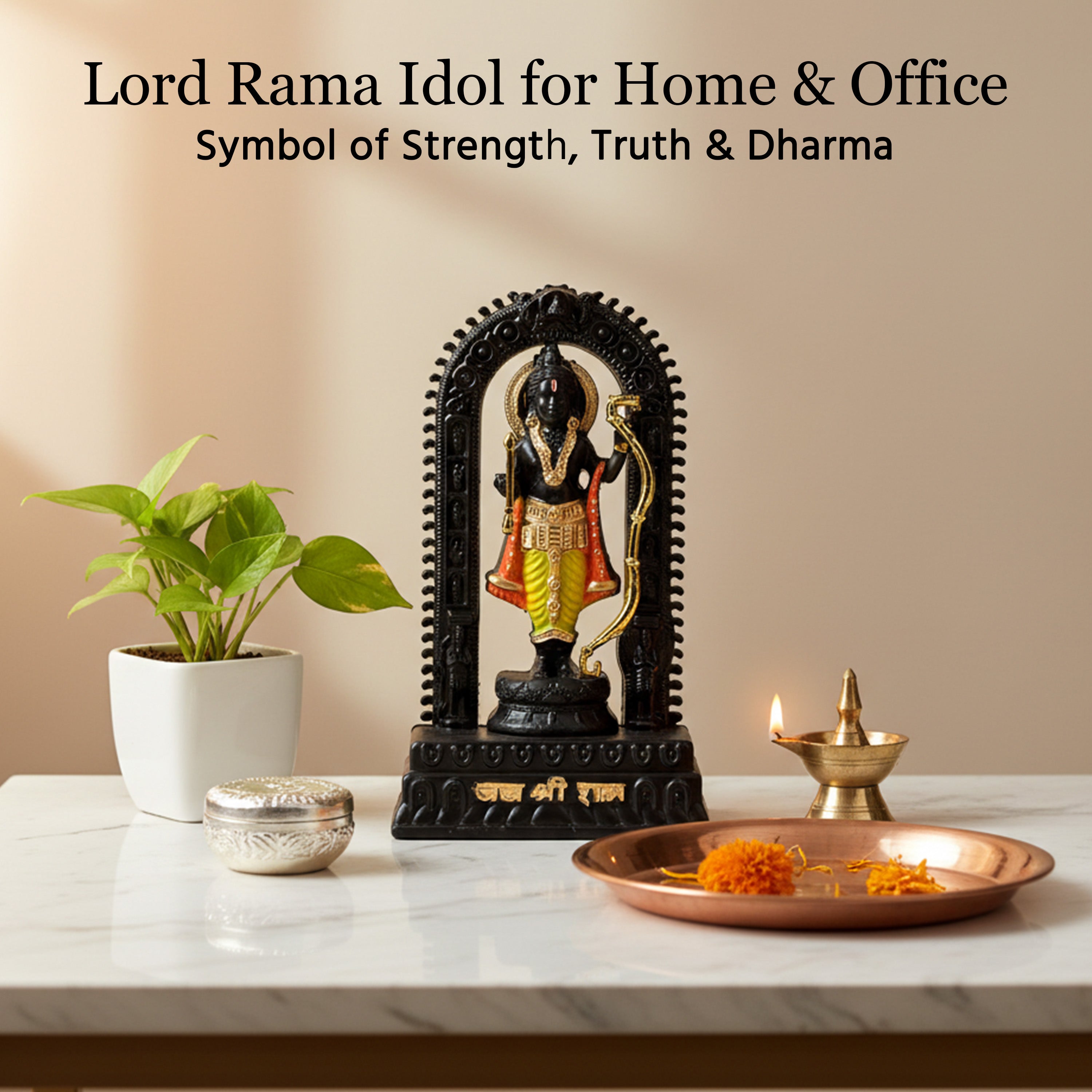 HindCraft Lord Ram Idol with Bow and Decorative Arch for Home Temple & Gifting