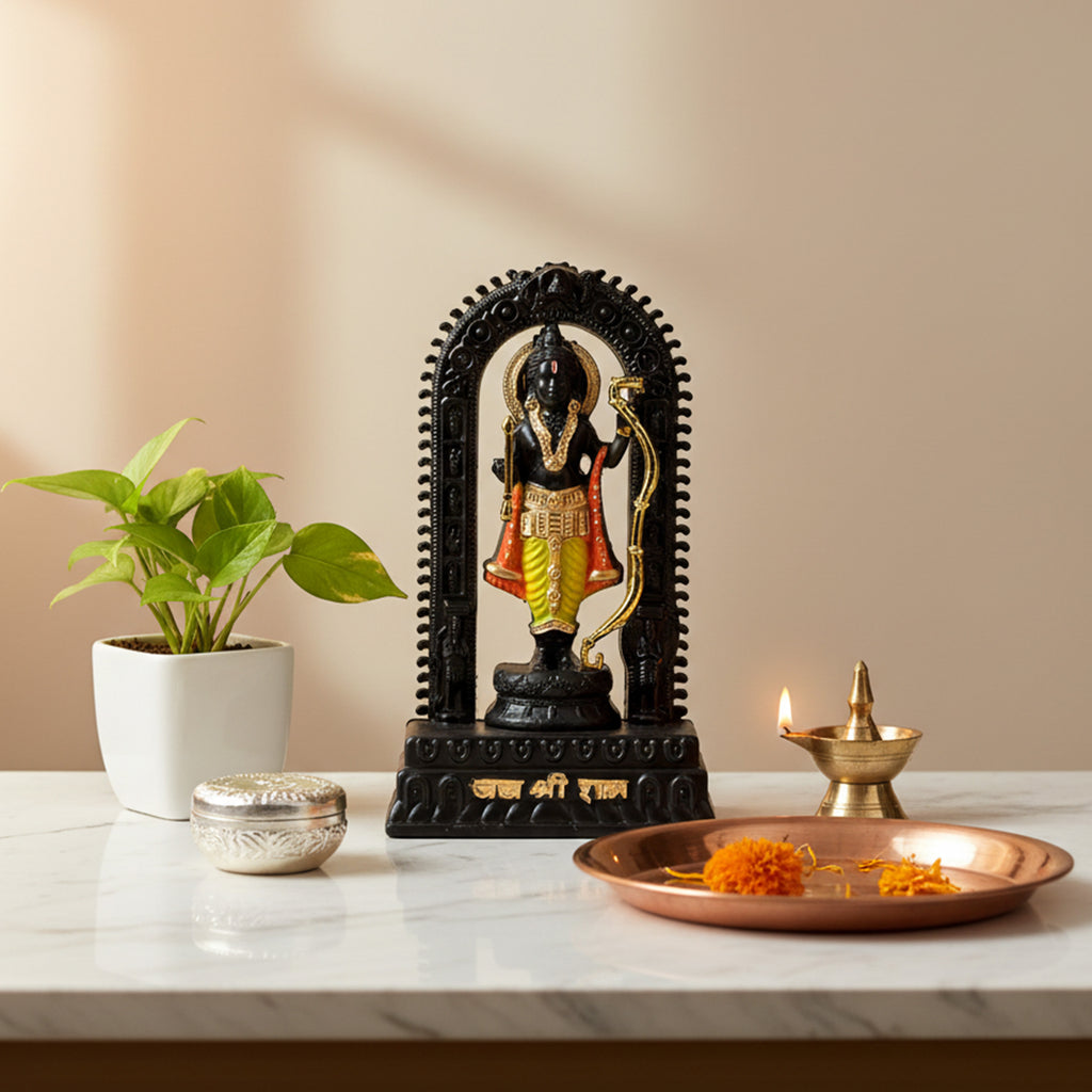 HindCraft Lord Ram Idol with Bow and Decorative Arch for Home Temple & Gifting