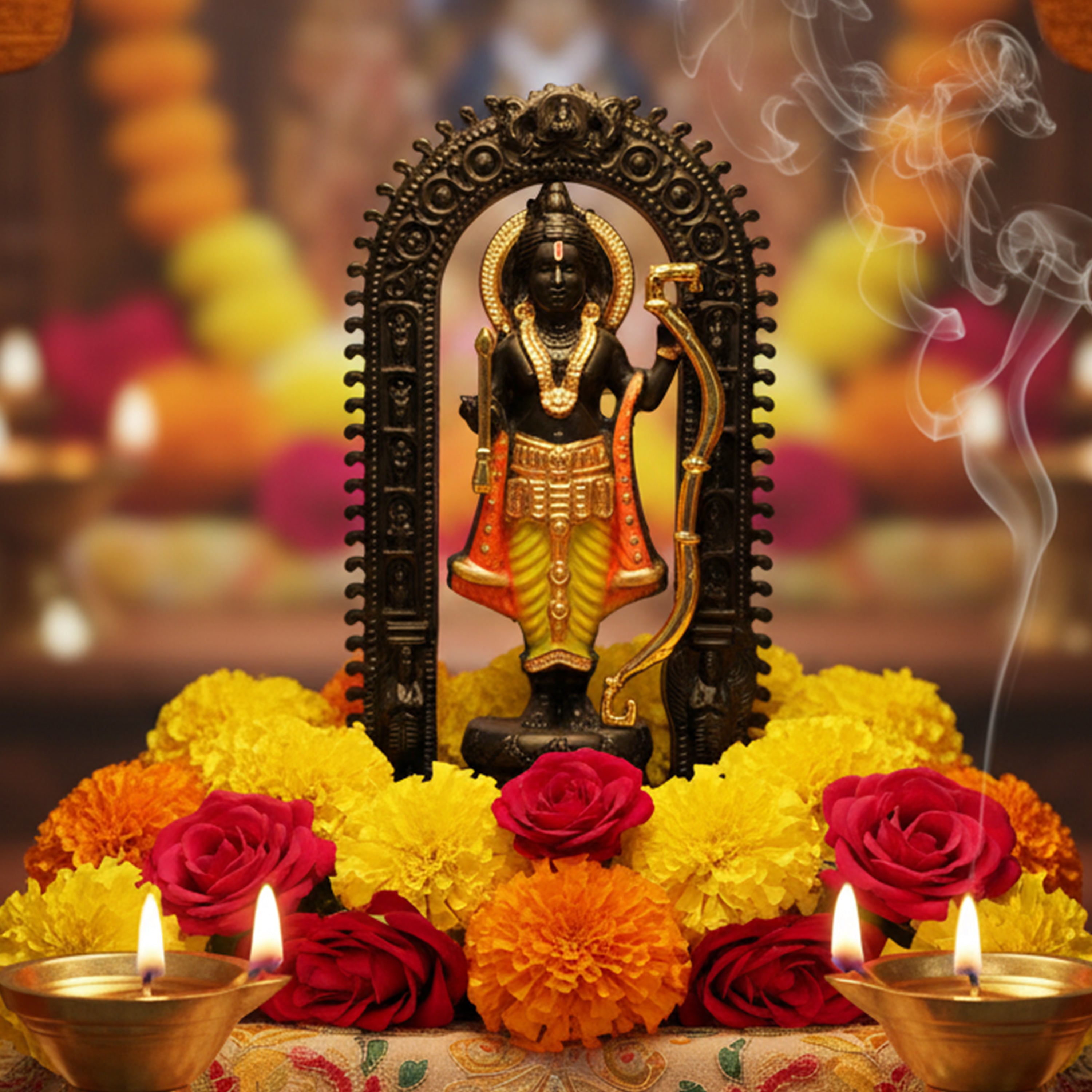 HindCraft Lord Ram Idol with Bow and Decorative Arch for Home Temple & Gifting