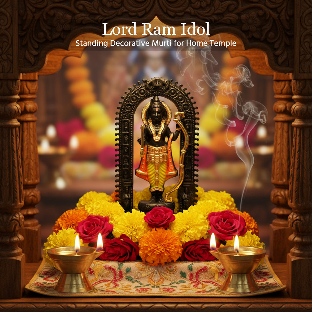 HindCraft Lord Ram Idol with Bow and Decorative Arch for Home Temple & Gifting