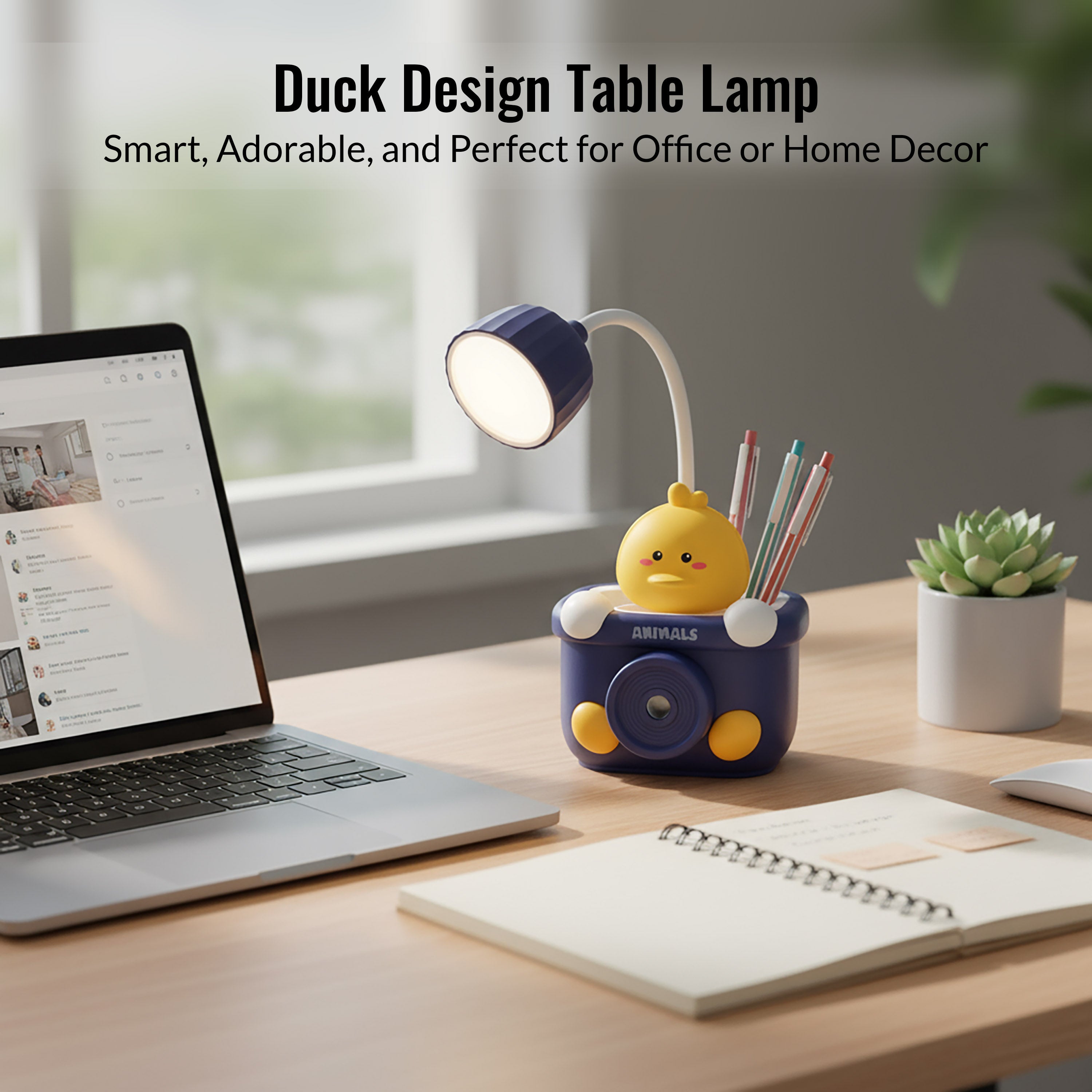 HindCraft Cute Animal LED Desk Lamp with Pen Holder, Pencil Organizer for Kids Study Table, Office Desk & Bedroom
