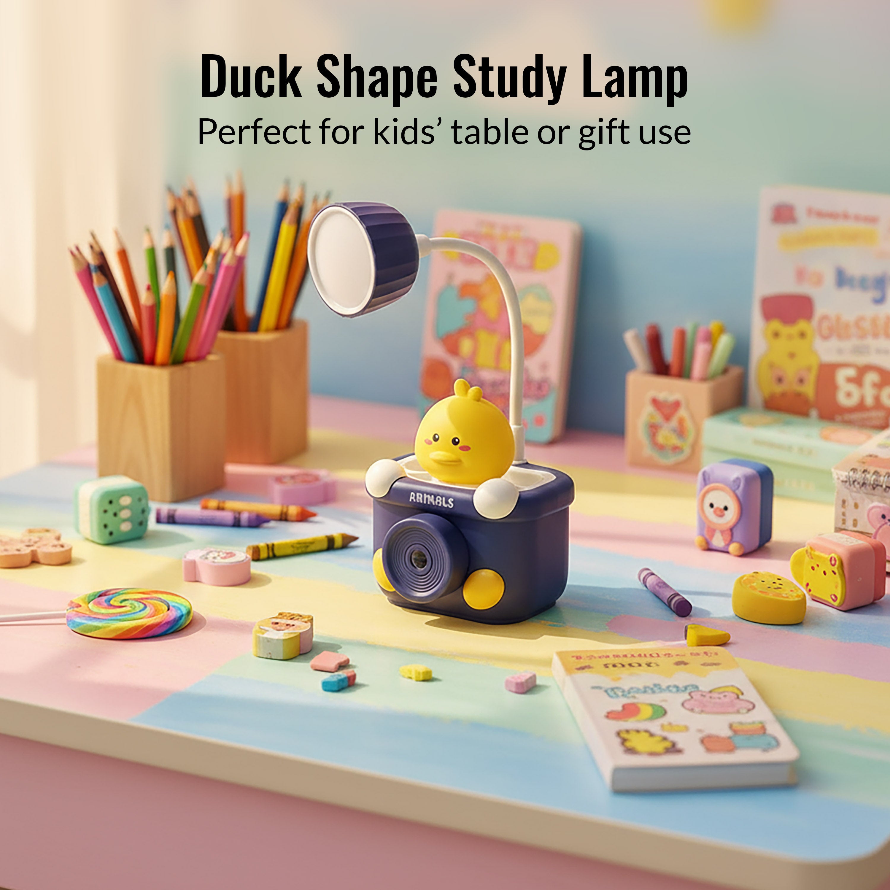 HindCraft Cute Animal LED Desk Lamp with Pen Holder, Pencil Organizer for Kids Study Table, Office Desk & Bedroom