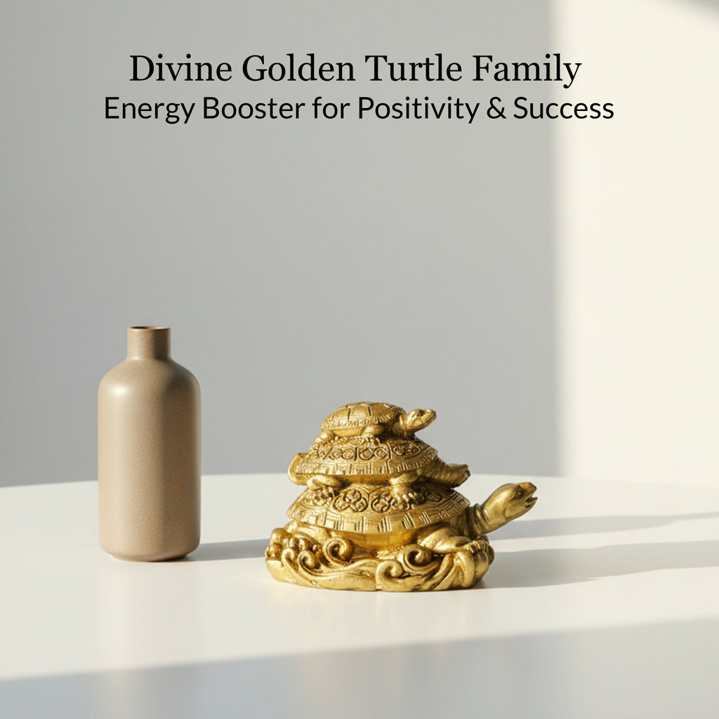 HindCraft Three Layer Golden Tortoise Family Showpiece for Home, Office Desk, Living Room & Table Décor