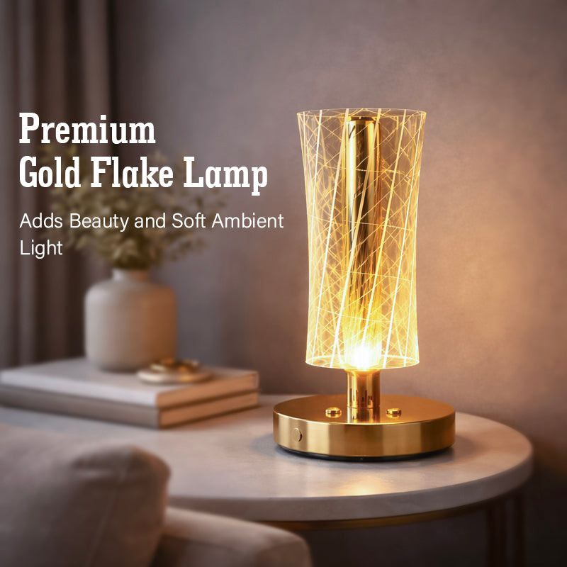 HindCraft Modern Golden LED Table Lamp with Geometric Acrylic Shade for Home Décor