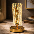 HindCraft Modern Golden LED Table Lamp with Geometric Acrylic Shade for Home Décor