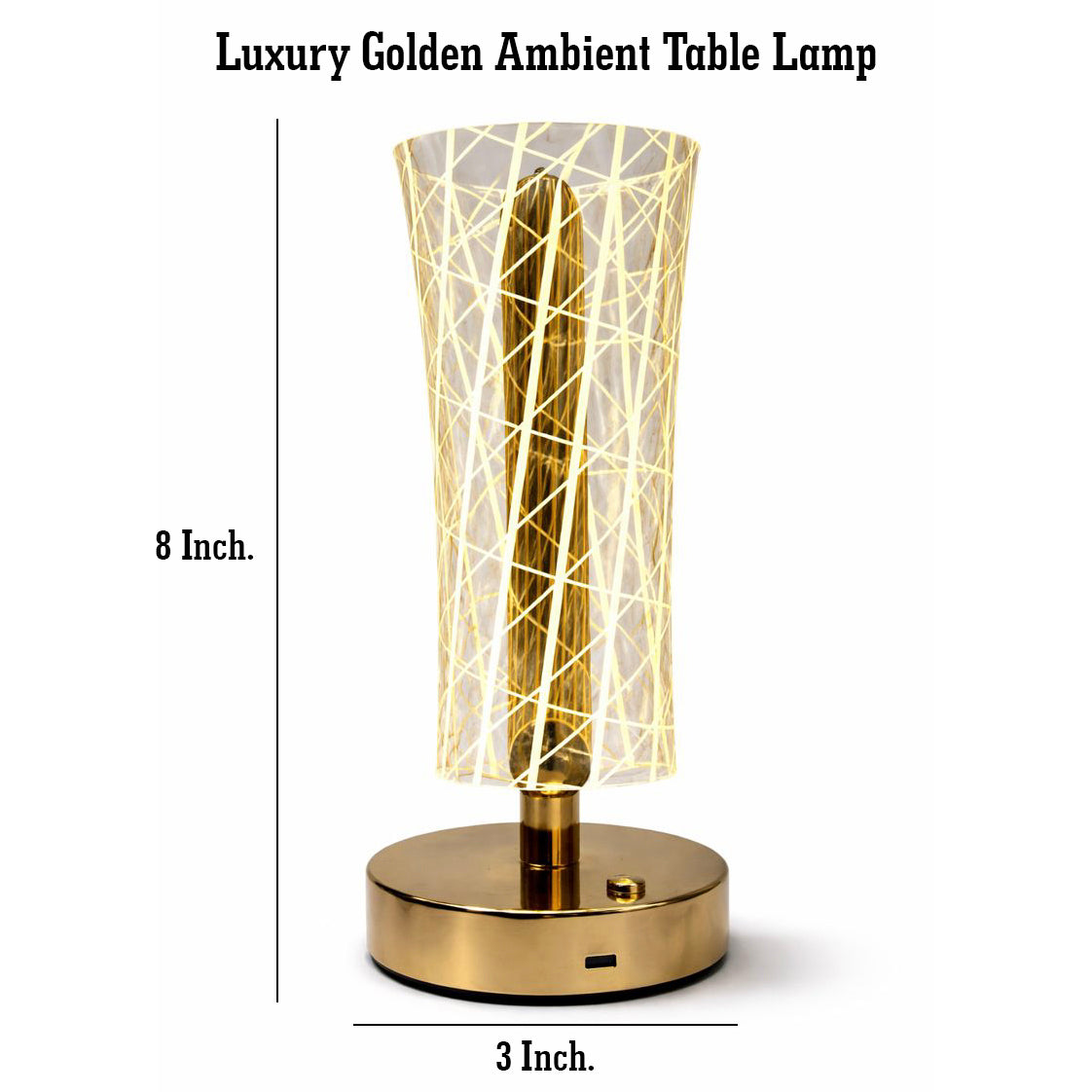 HindCraft Modern Golden LED Table Lamp with Geometric Acrylic Shade for Home Décor