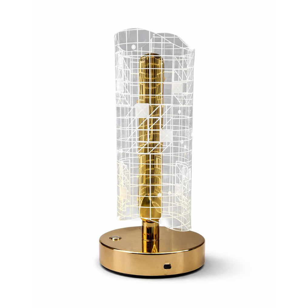 HindCraft Golden LED Table Lamp with Grid Acrylic Shade for Home Décor