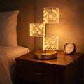 HindCraft 3-Tier Golden LED Table Lamp with Geometric Acrylic Shades for Home Décor
